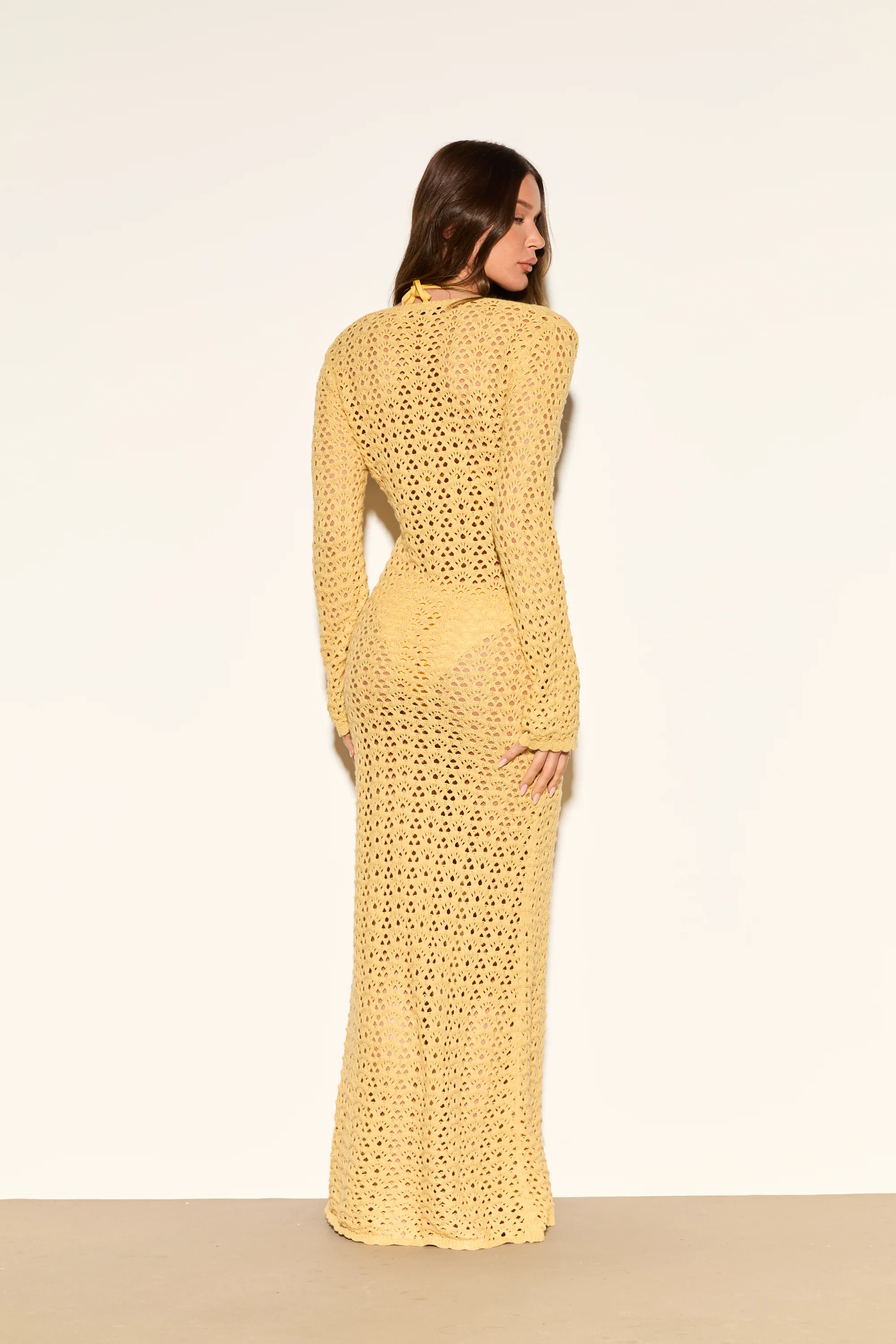 ADDISON Mustard Crochet Maxi Dress - Image 8
