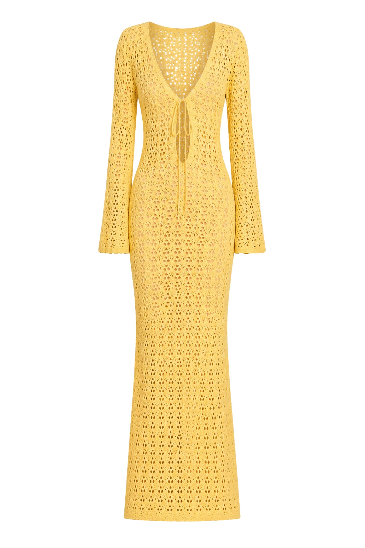 ADDISON Mustard Crochet Maxi Dress - Image 9