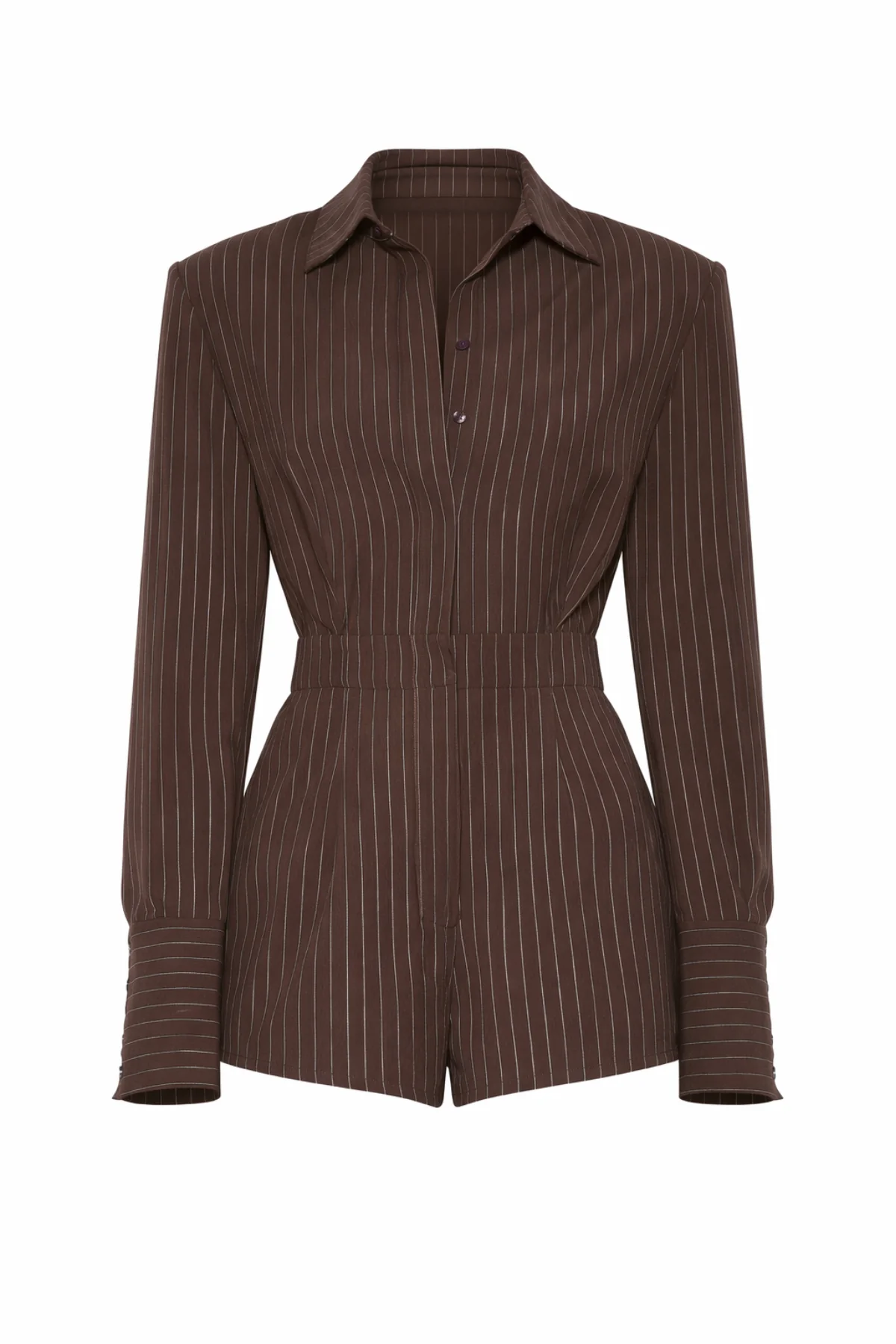 ALANI Brown Pinstripe Shoulder Pad Playsuit - Image 7