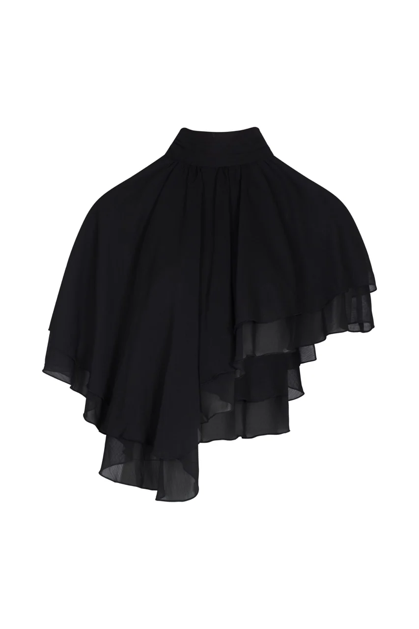 ALMA Black High Neck Cape Waterfall Top - Image 5