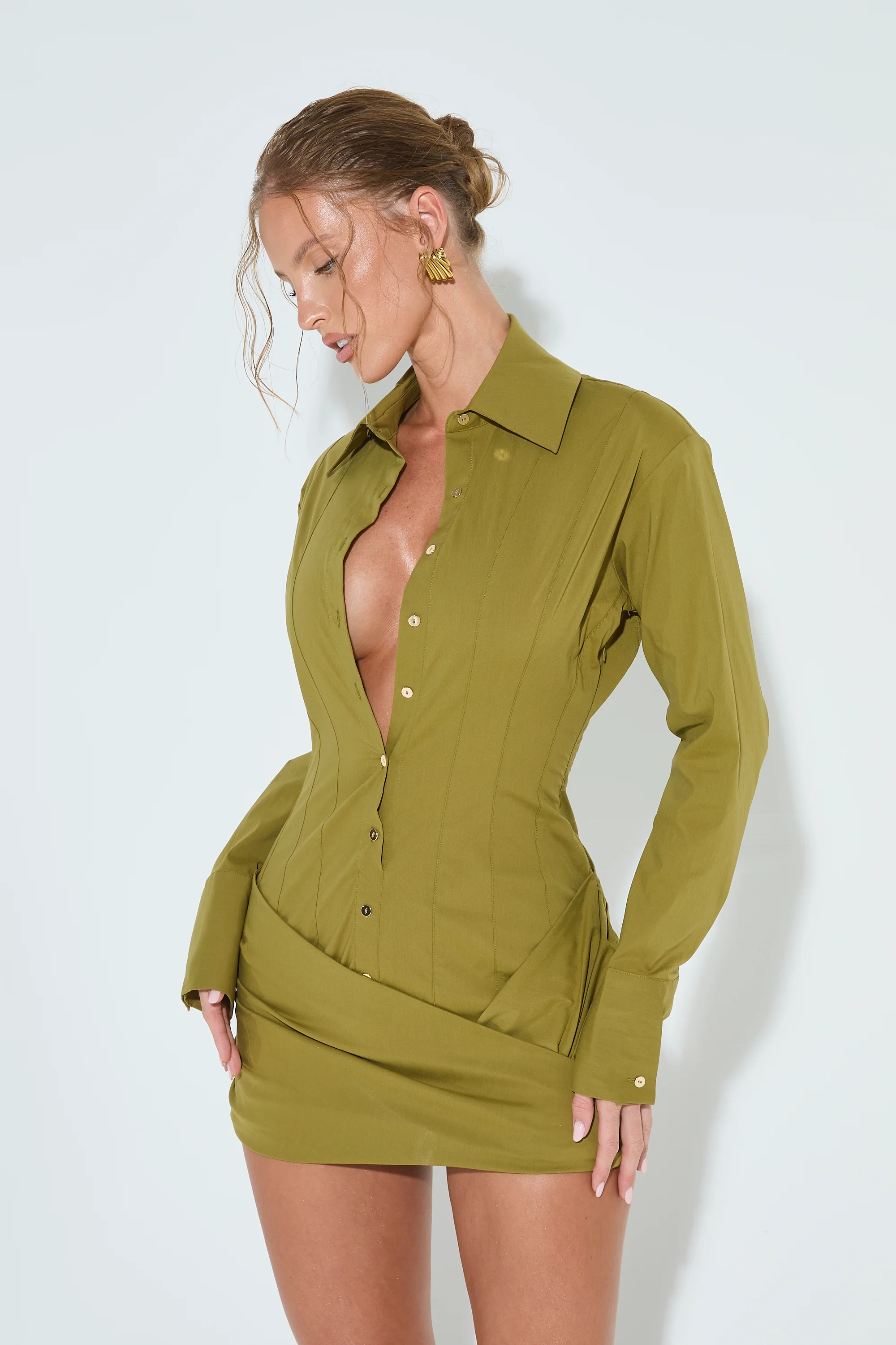 AMARA Olive Wrap Shirt Dress - Image 5