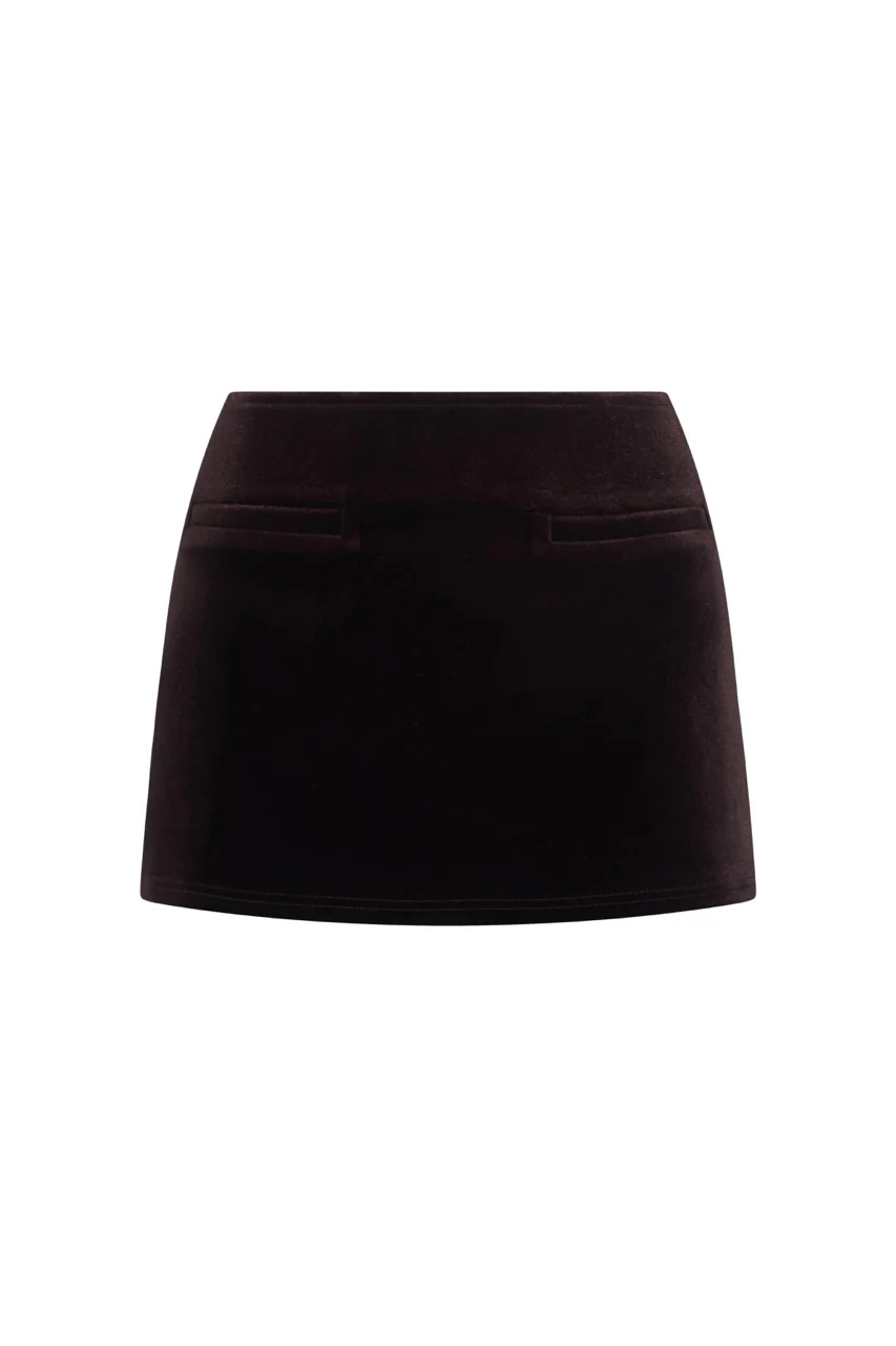 AMELIE Brown Velvet Mini Skirt - Image 8