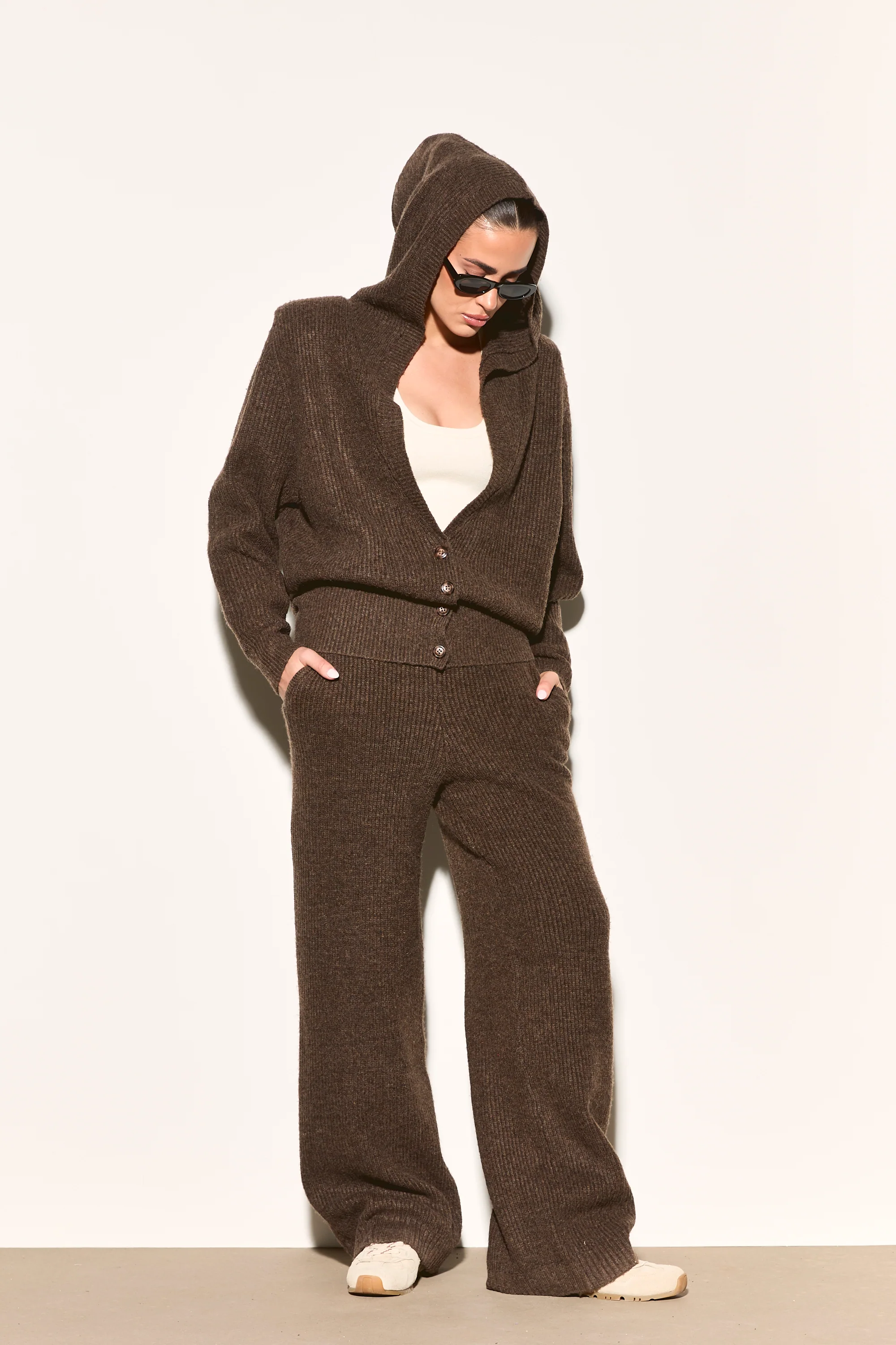 AMINA Brown Oversized Hooded Cardigan - Image 4