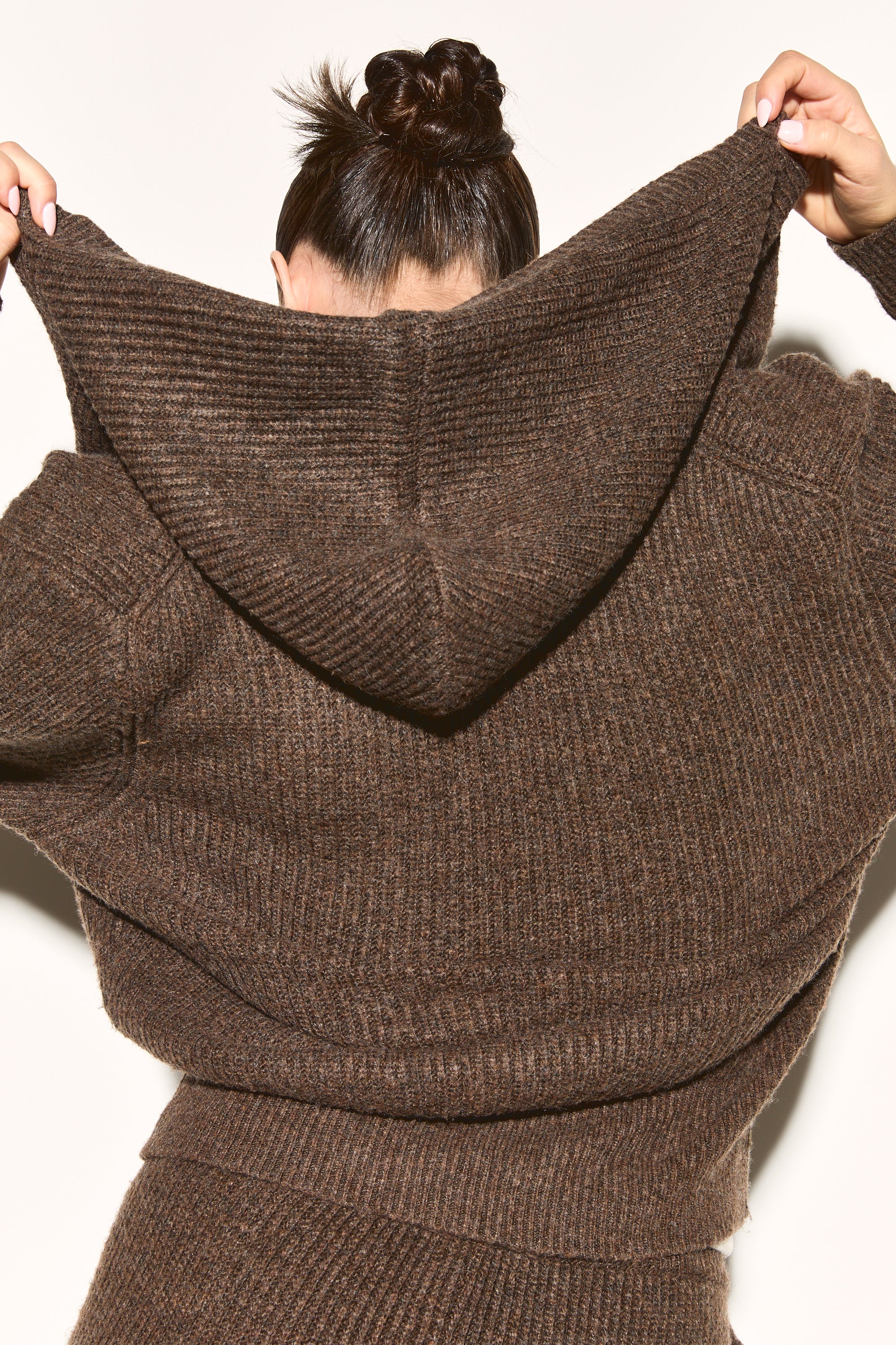 AMINA Brown Oversized Hooded Cardigan - Image 6