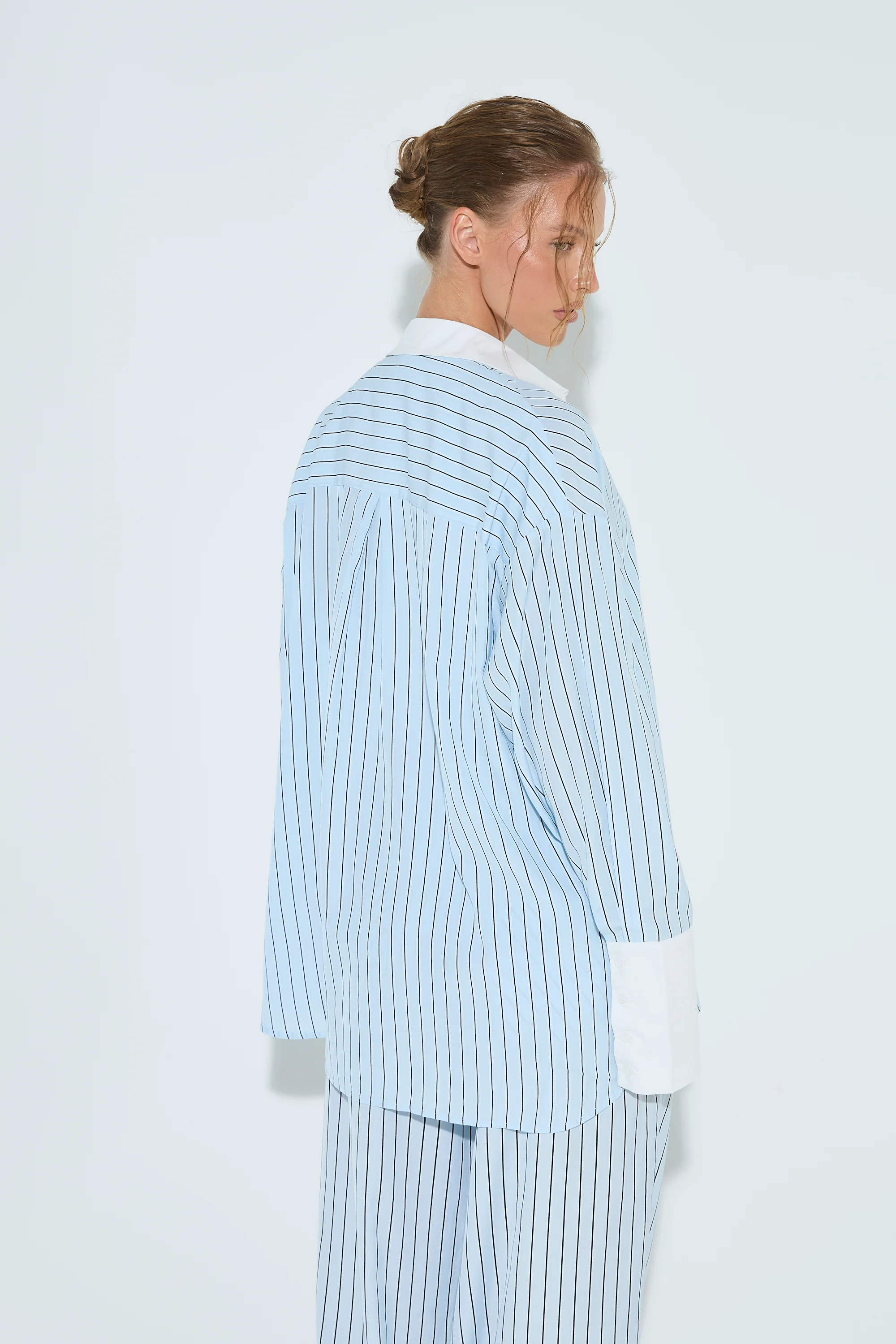 ANA Blue Contrast Stripe Oversized Shirt - Image 6