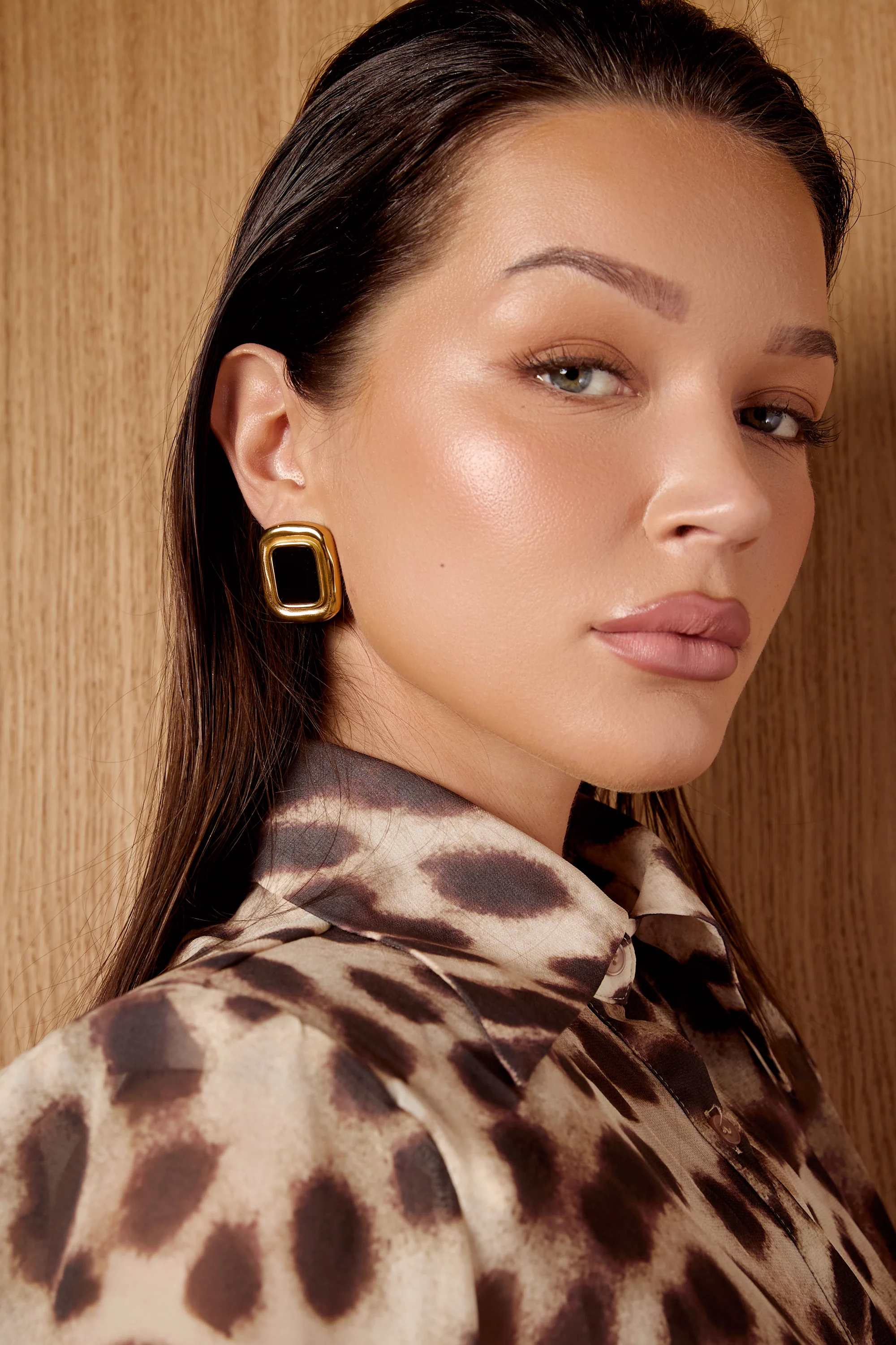 Black Geometric Square Earrings