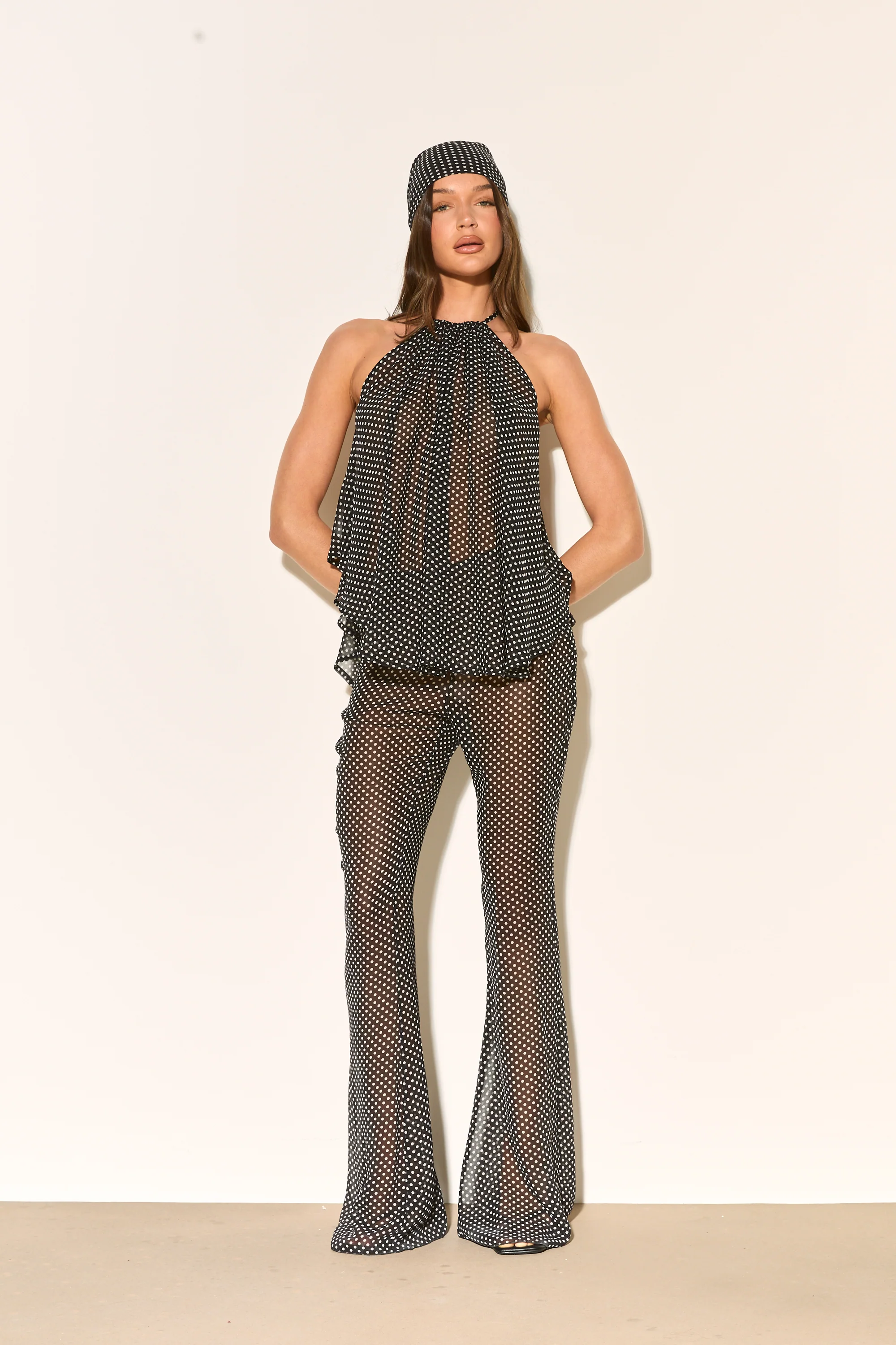 ELARA Black Polkadot Chiffon Trousers - Image 4