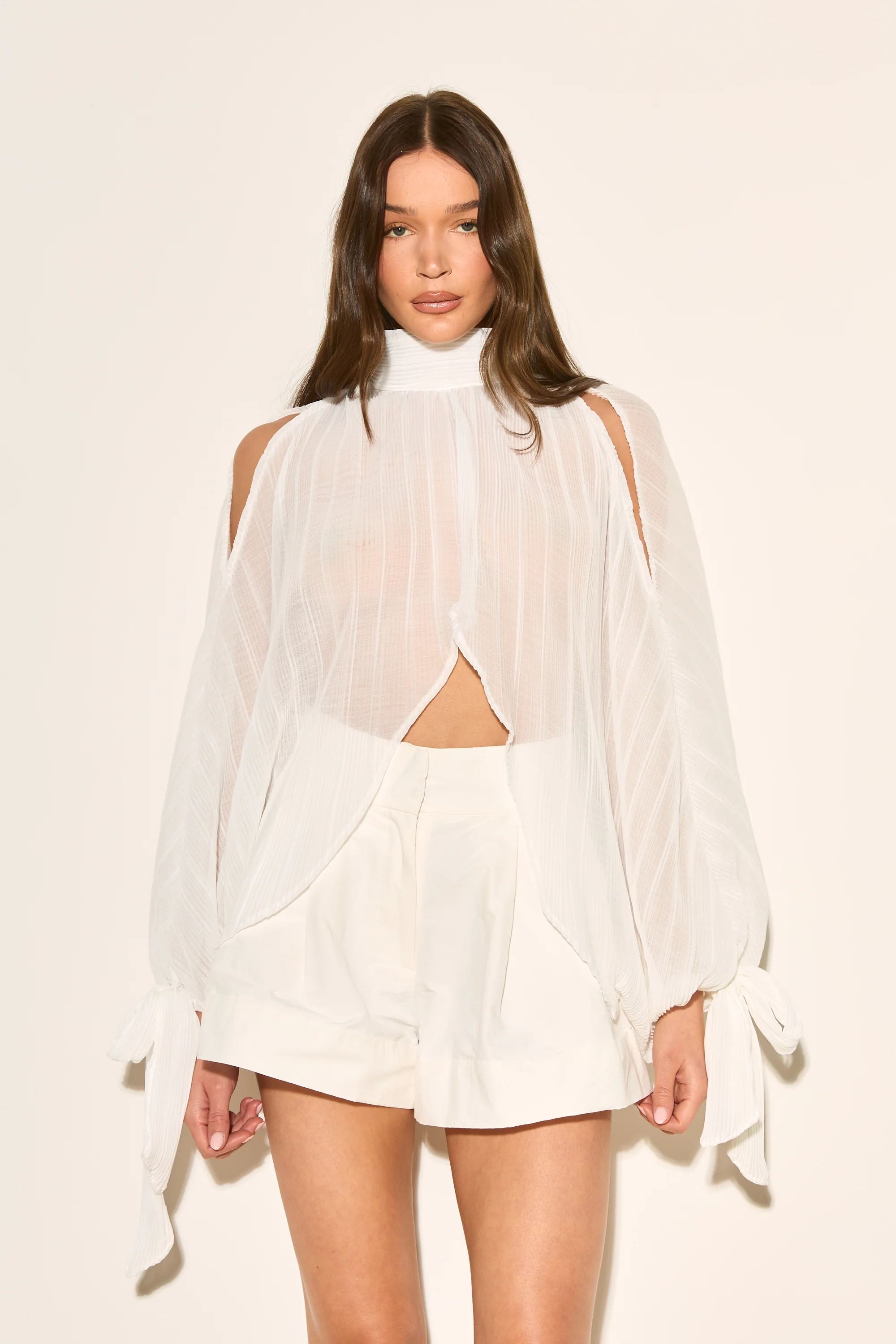 FRANCESCA White Pleated Blouse