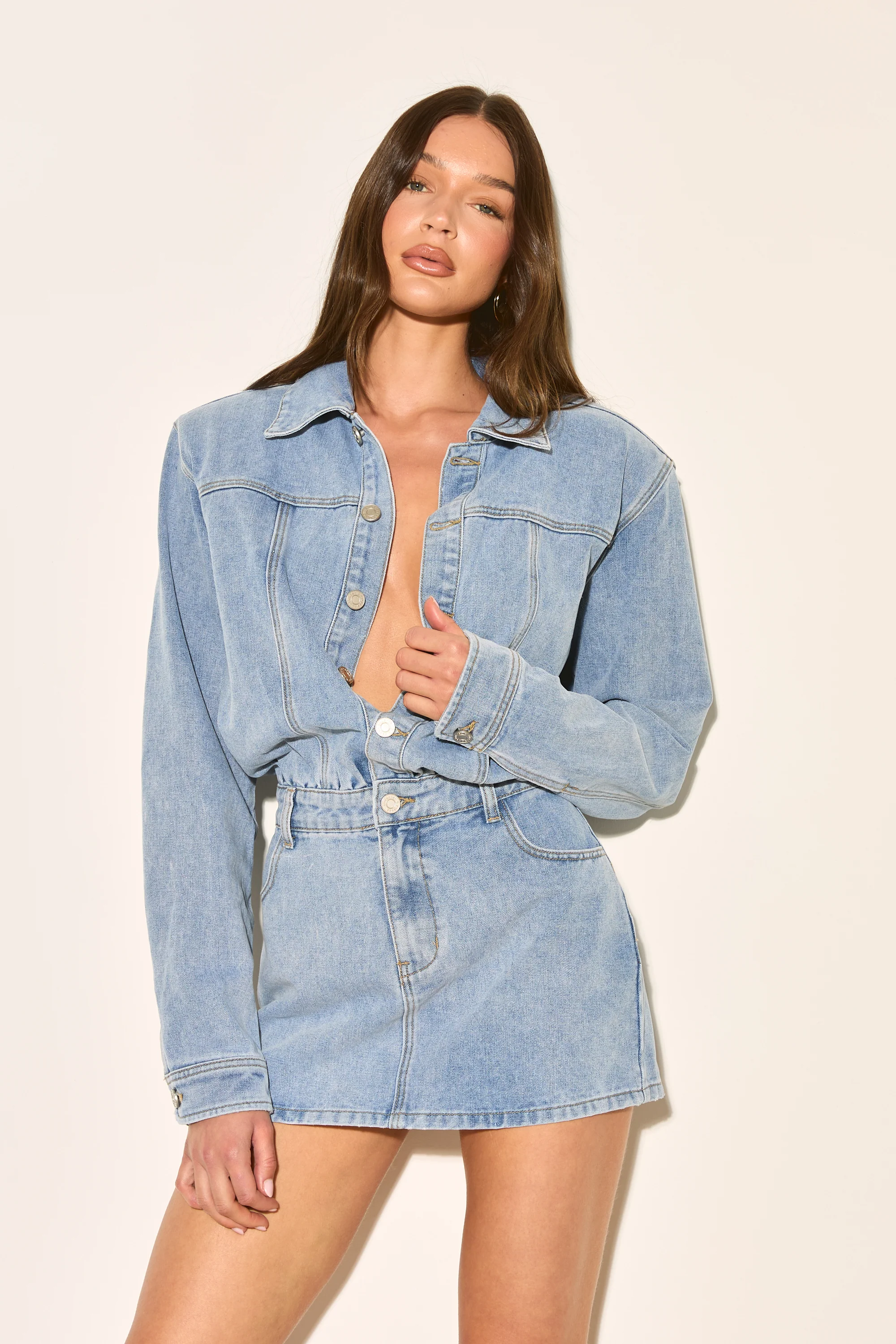 GIANNA Blue Shoulder Pad Denim Dress - Image 4