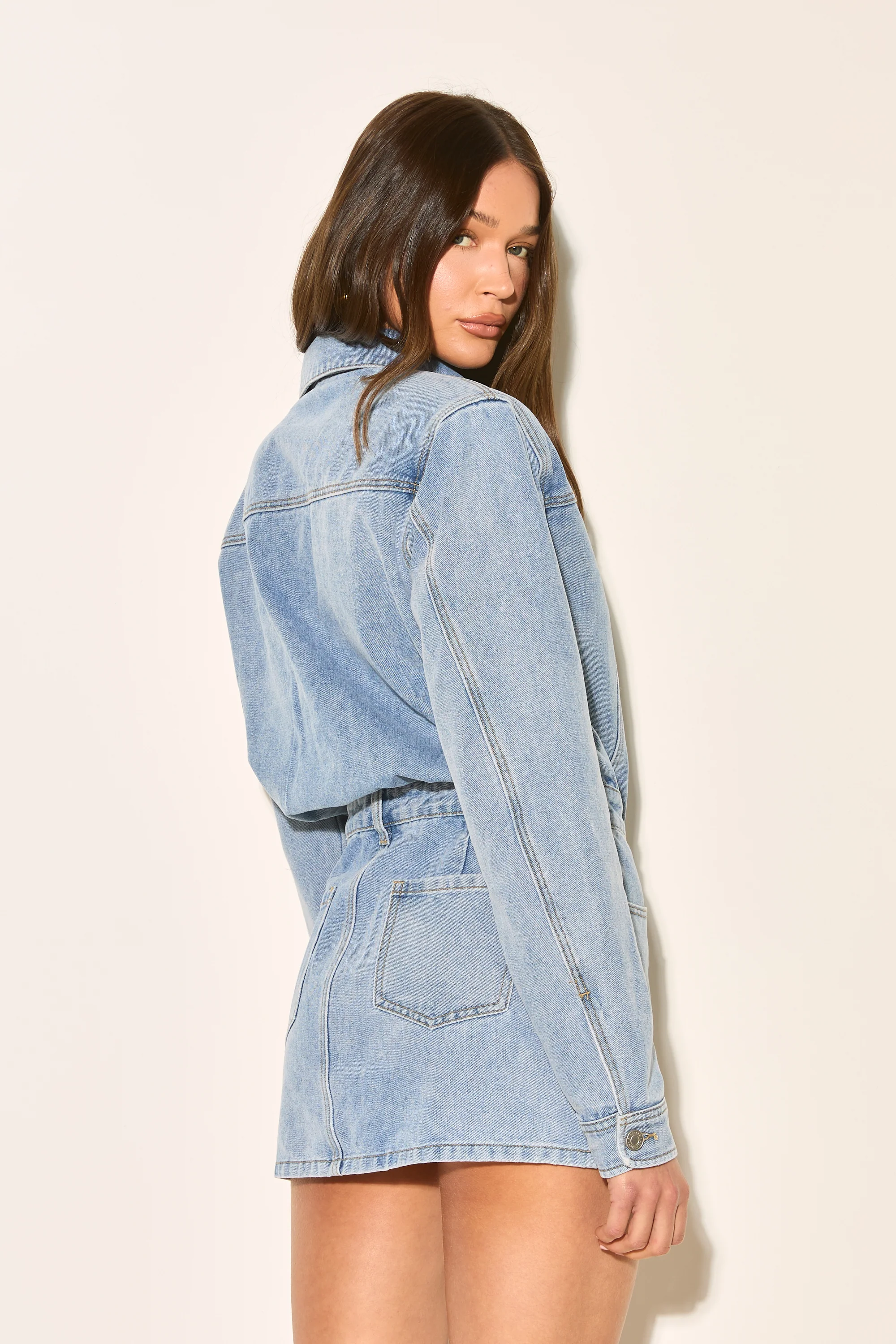 GIANNA Blue Shoulder Pad Denim Dress - Image 8