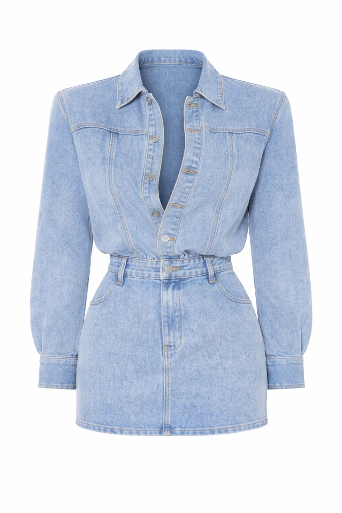 GIANNA Blue Shoulder Pad Denim Dress - Image 9