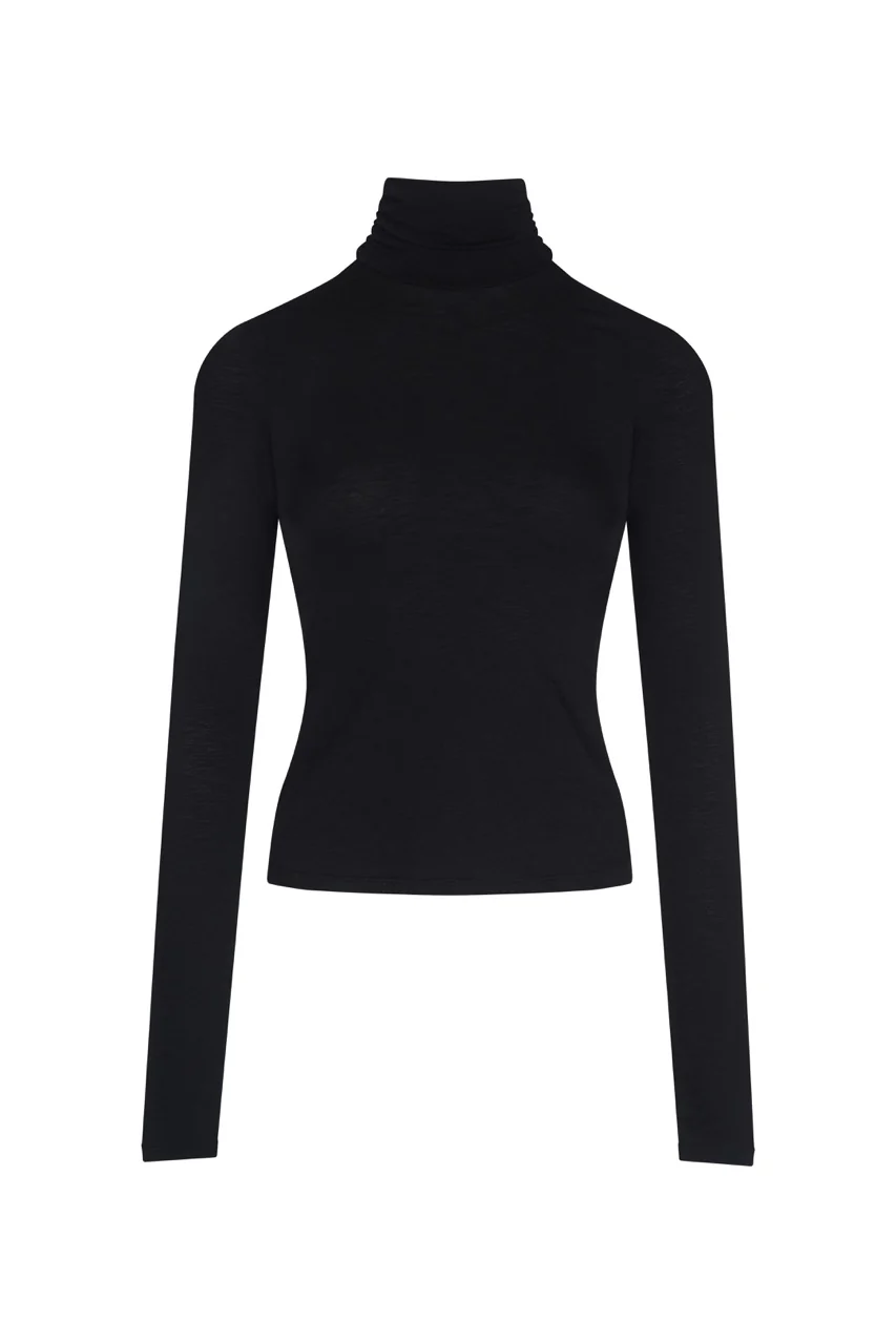 GINA Black Fine Knit High Neck Top - Image 5