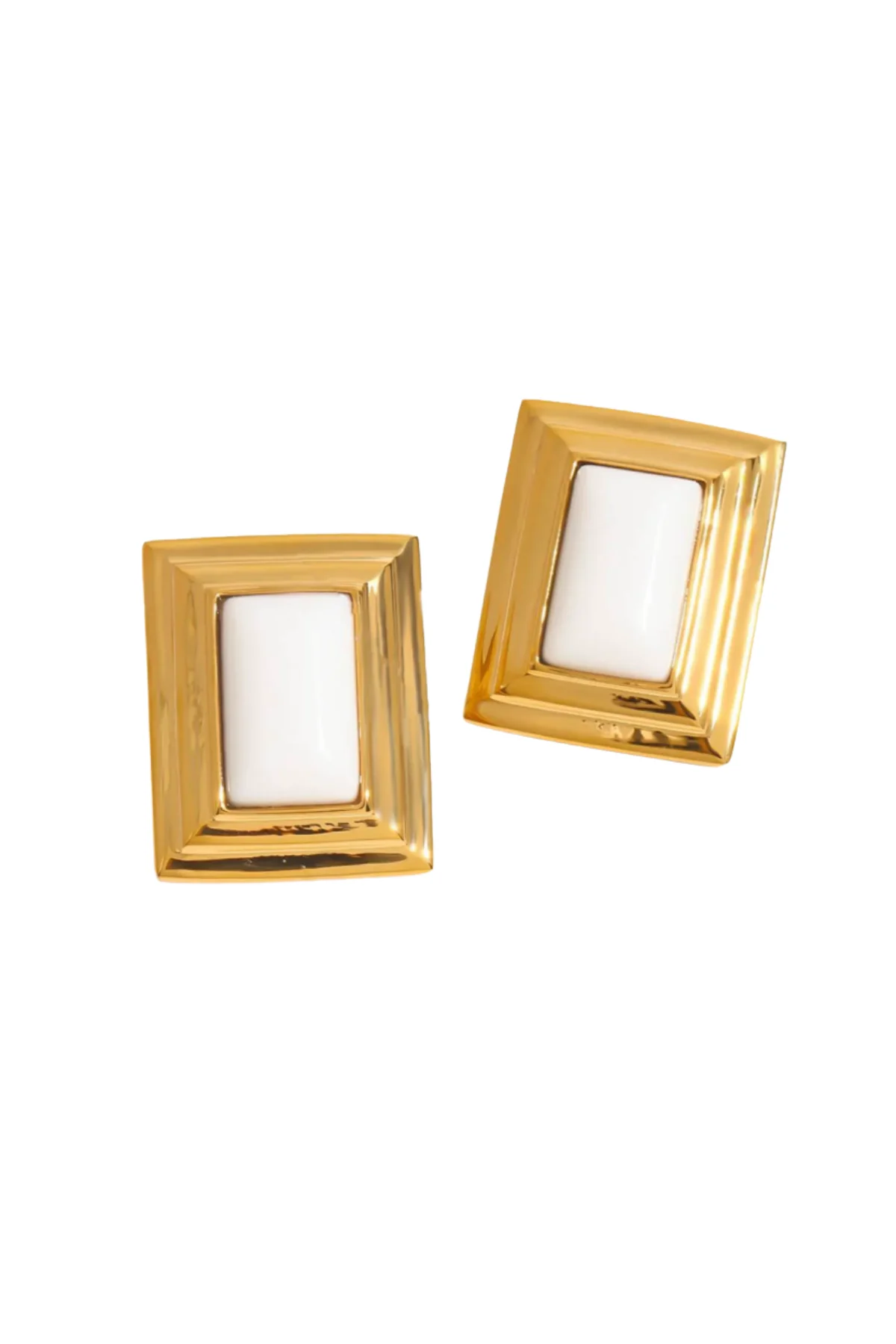 Gold & White Geometric Square Earrings