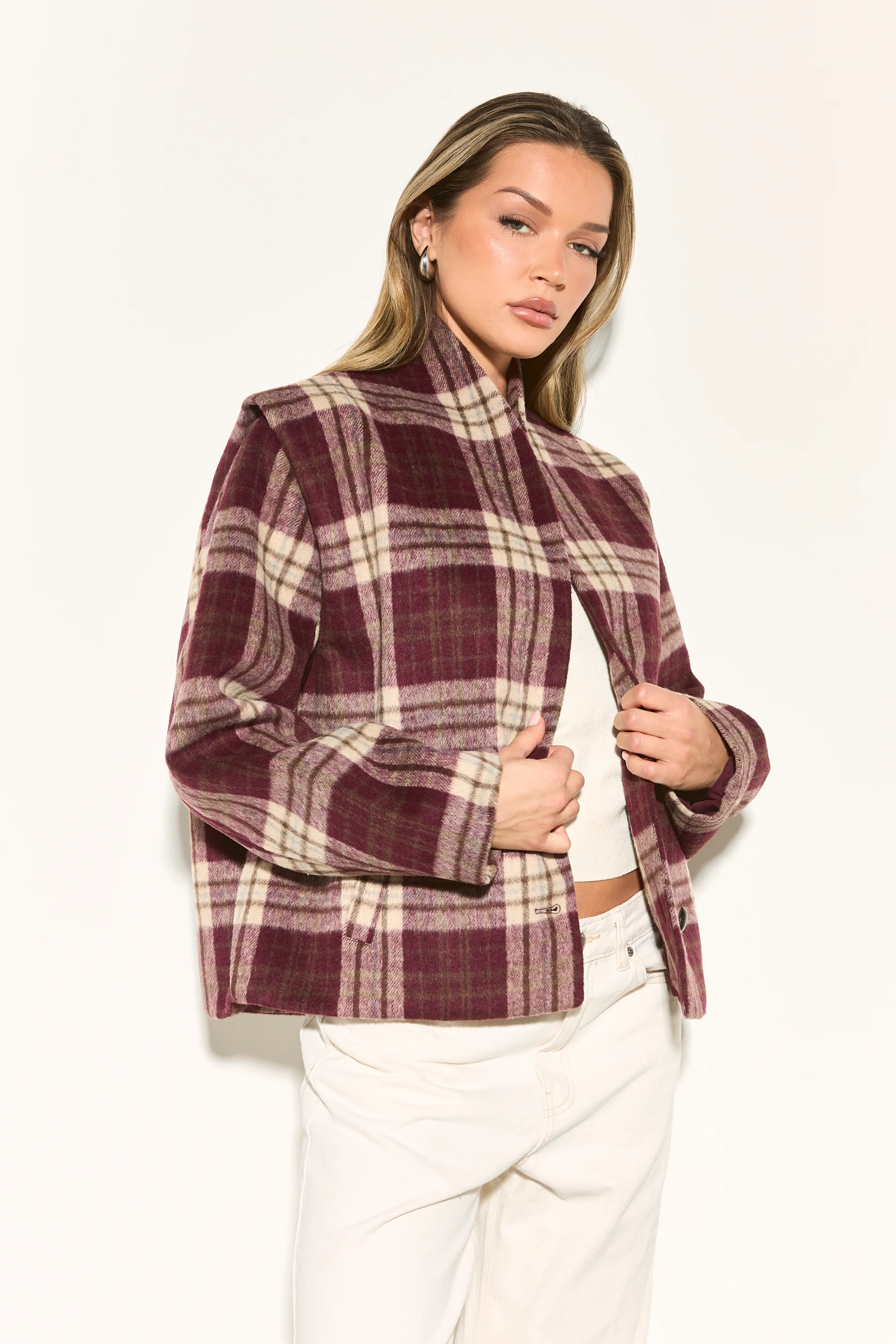 HAILEY Burgundy Check Wool Blend Jacket