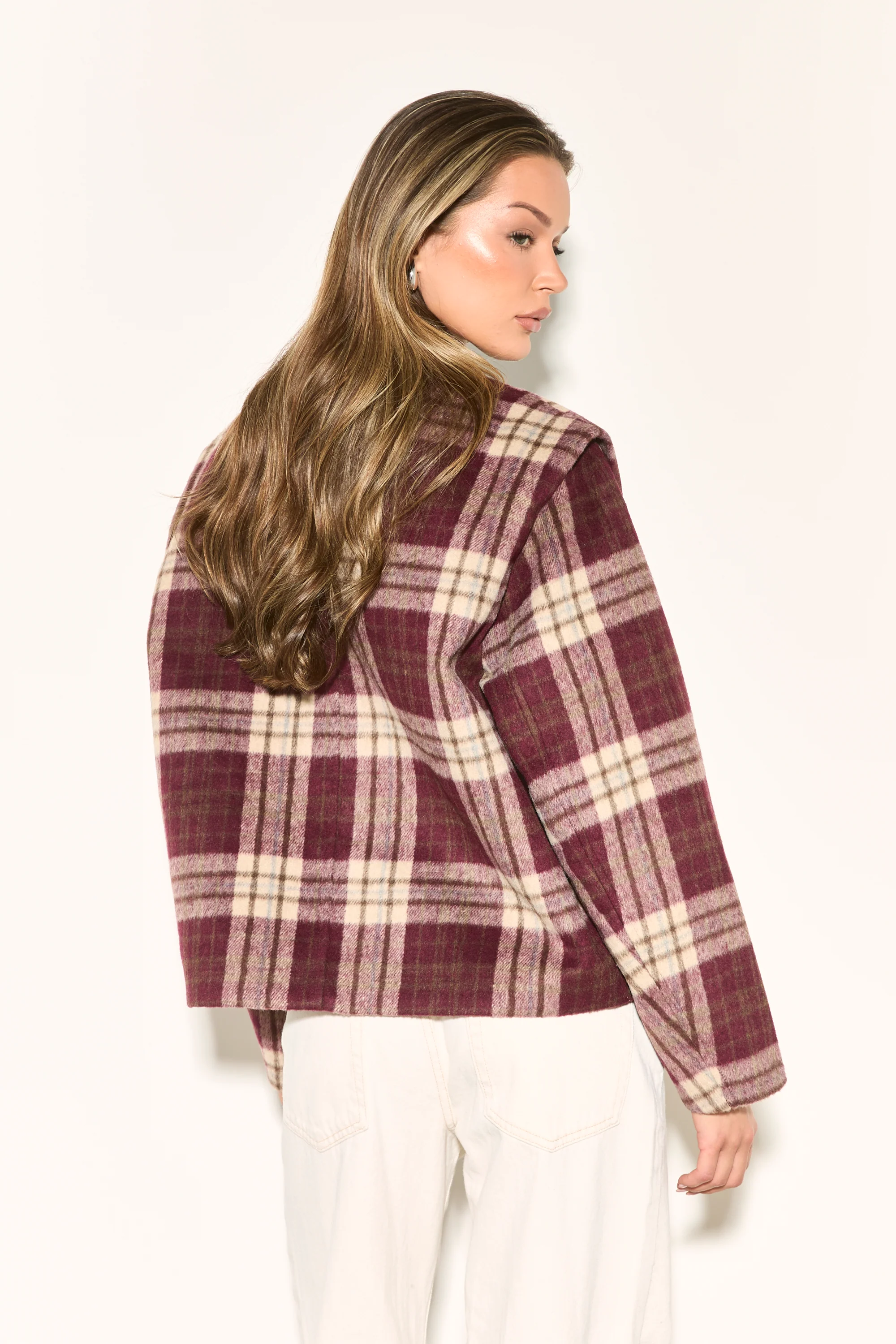 HAILEY Burgundy Check Wool Blend Jacket - Image 6