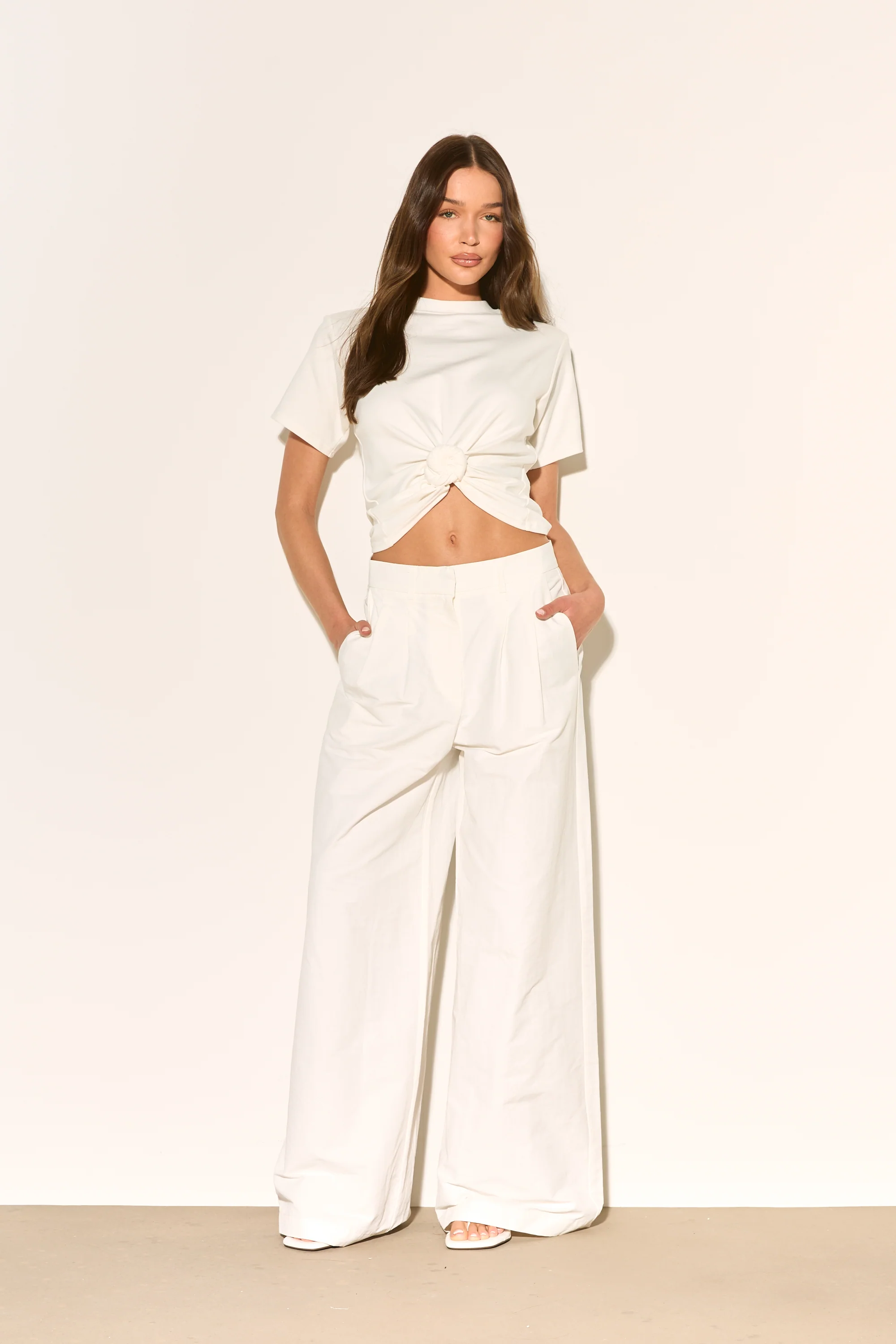 JENNICA White Pre Knotted Shoulder Pad T-Shirt - Image 4