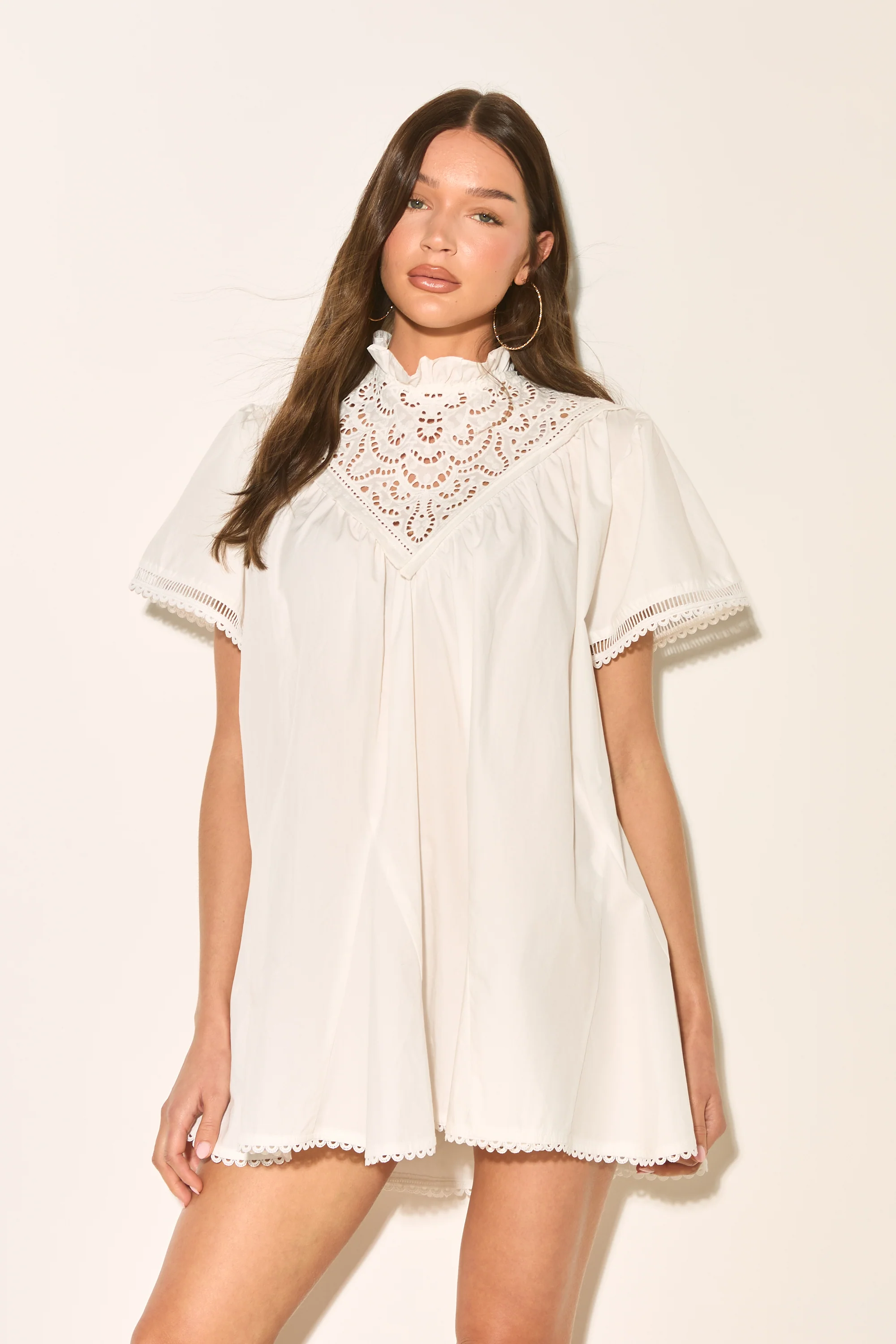 JOSETTE White Die Cut Poplin Smock Dress - Image 3