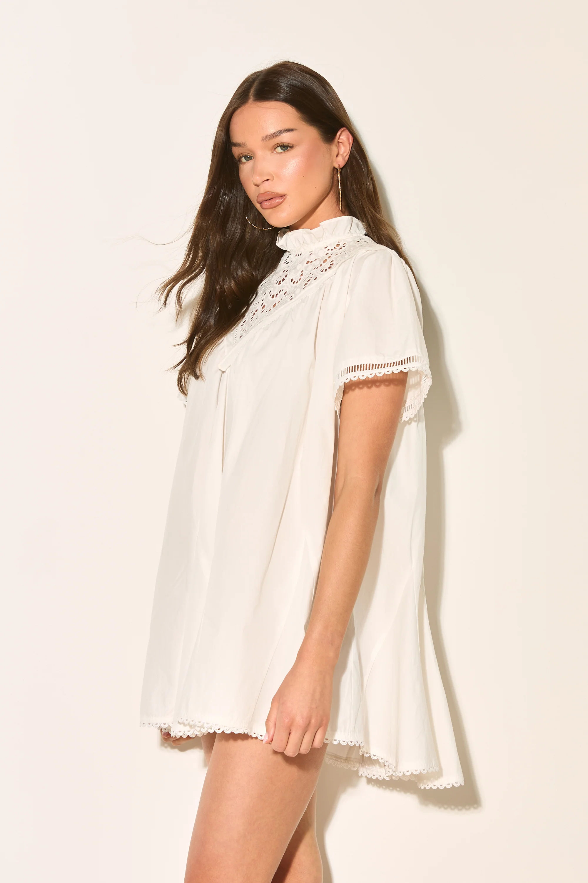 JOSETTE White Die Cut Poplin Smock Dress - Image 5