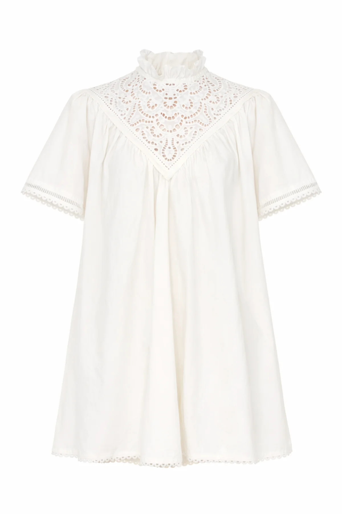 JOSETTE White Die Cut Poplin Smock Dress - Image 8