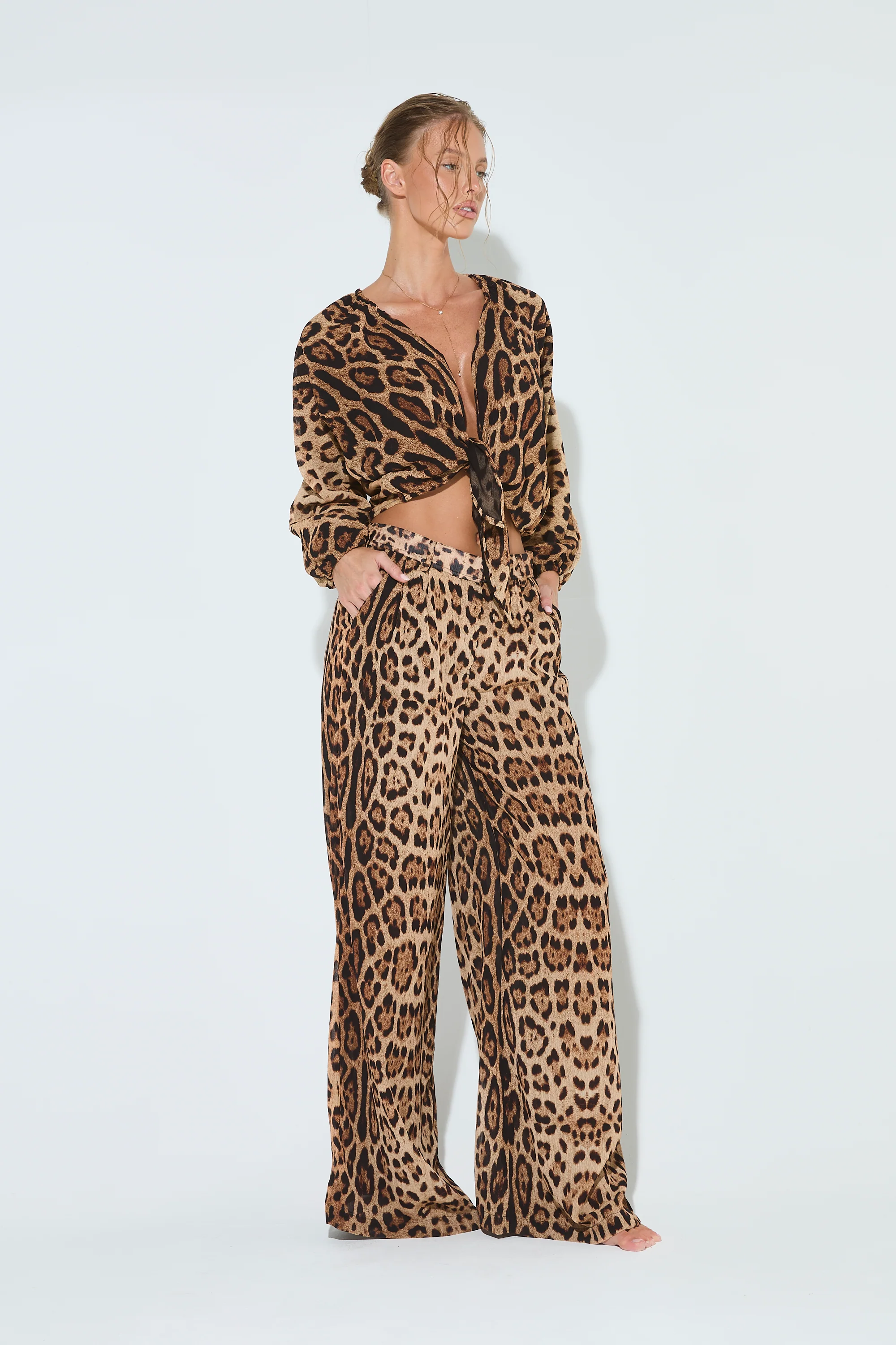 LEOPARD LUXE Printed Wide Leg Trousers - Image 5