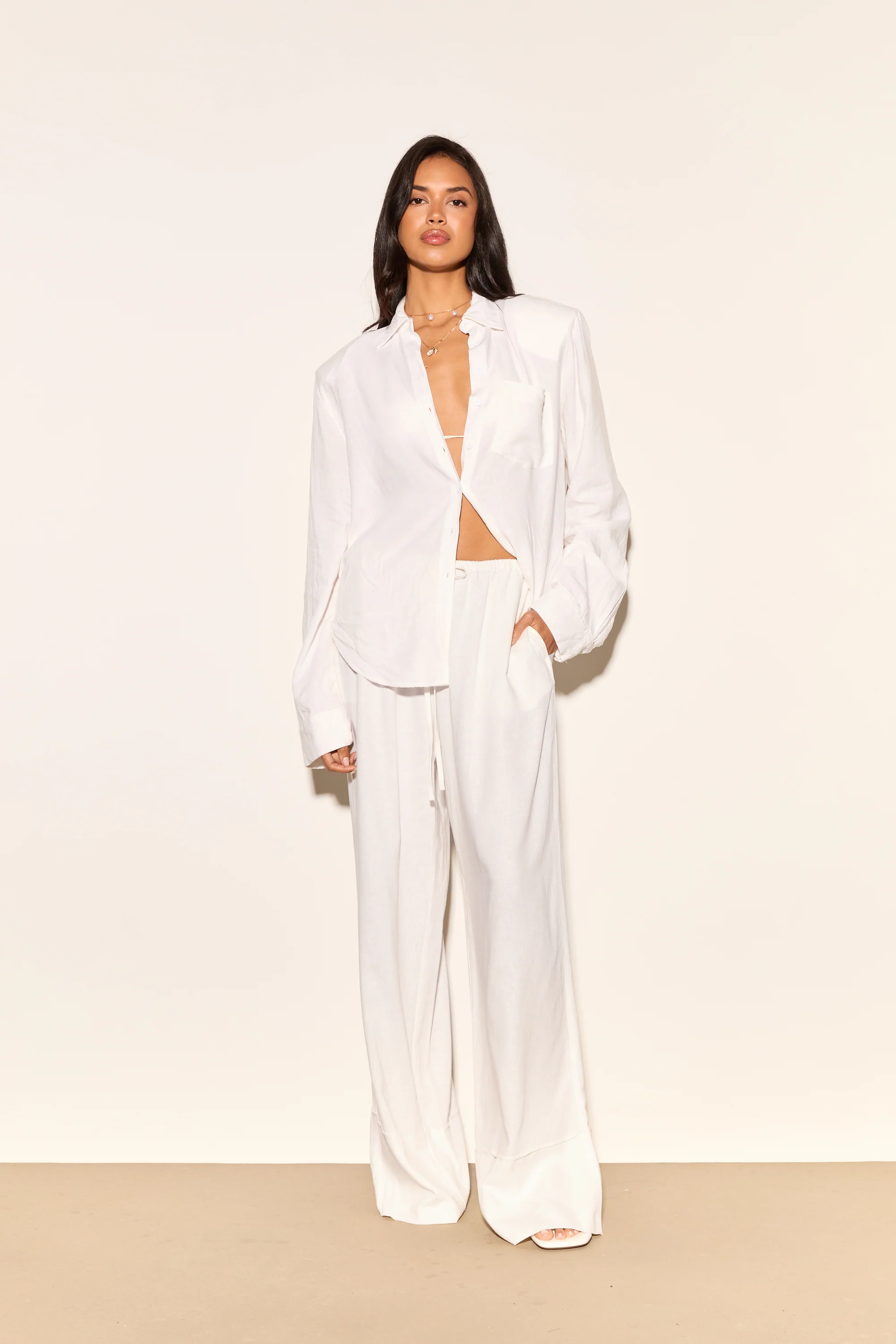 LIDA White Shoulder Pad Linen Blend Shirt - Image 3