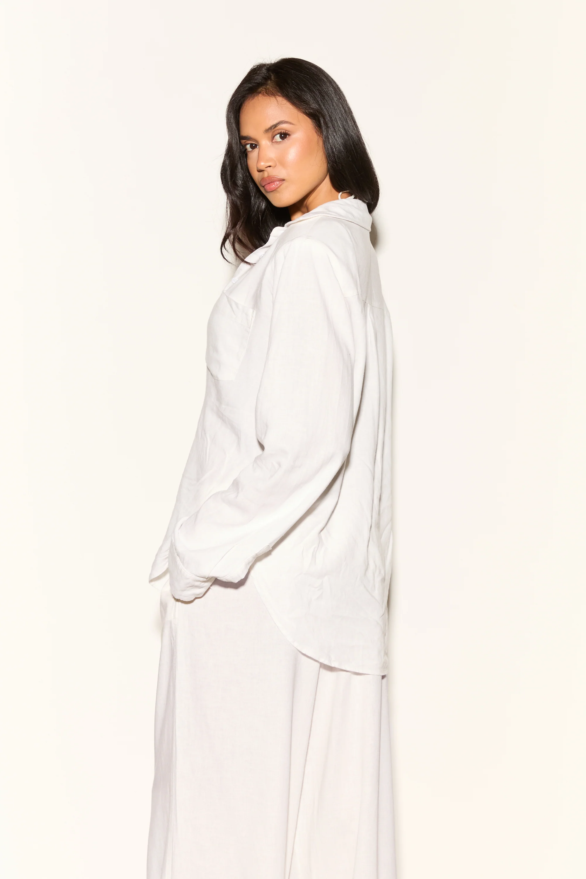 LIDA White Shoulder Pad Linen Blend Shirt - Image 7