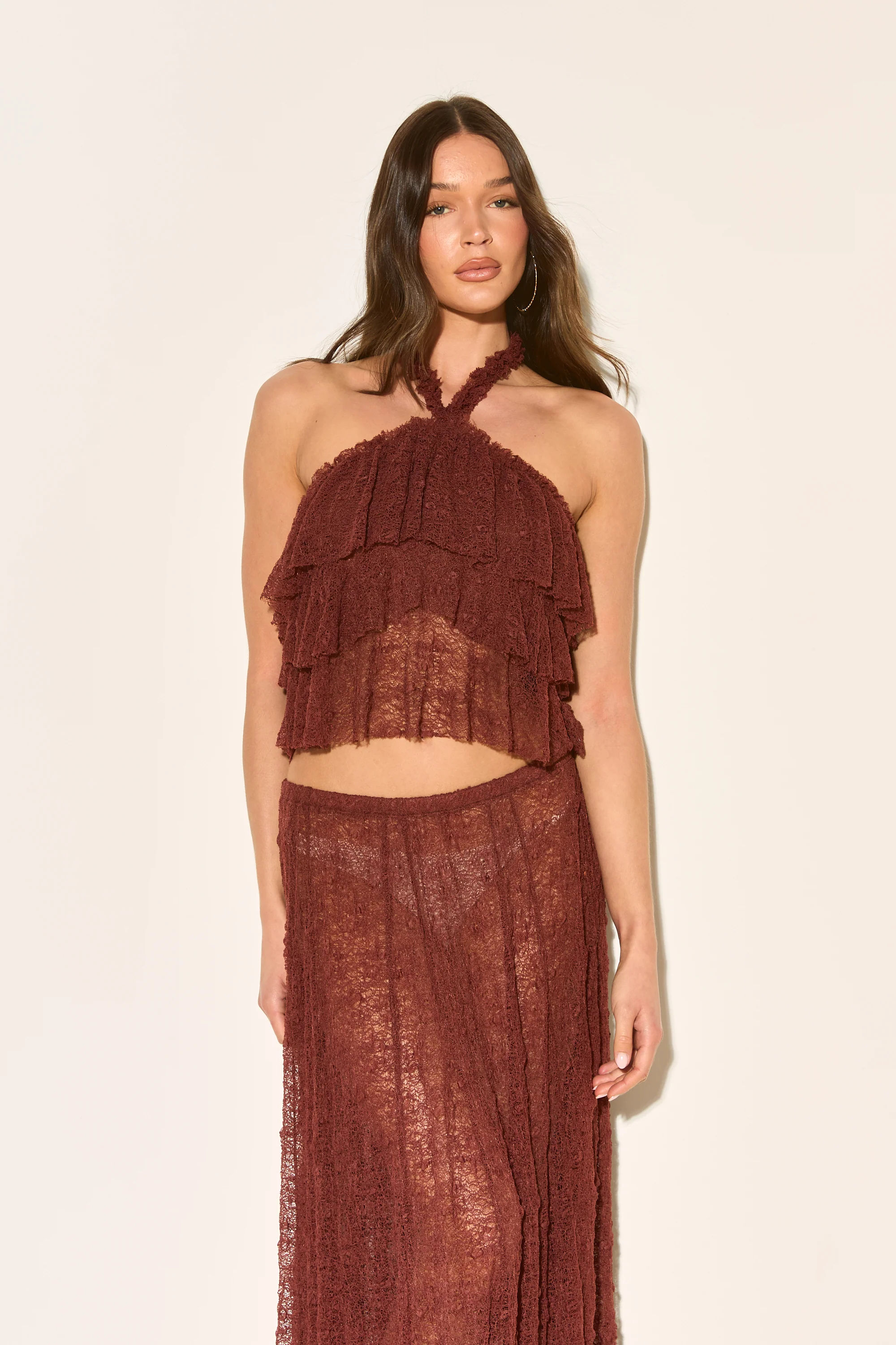 LIRA Brown Lace Halter Top