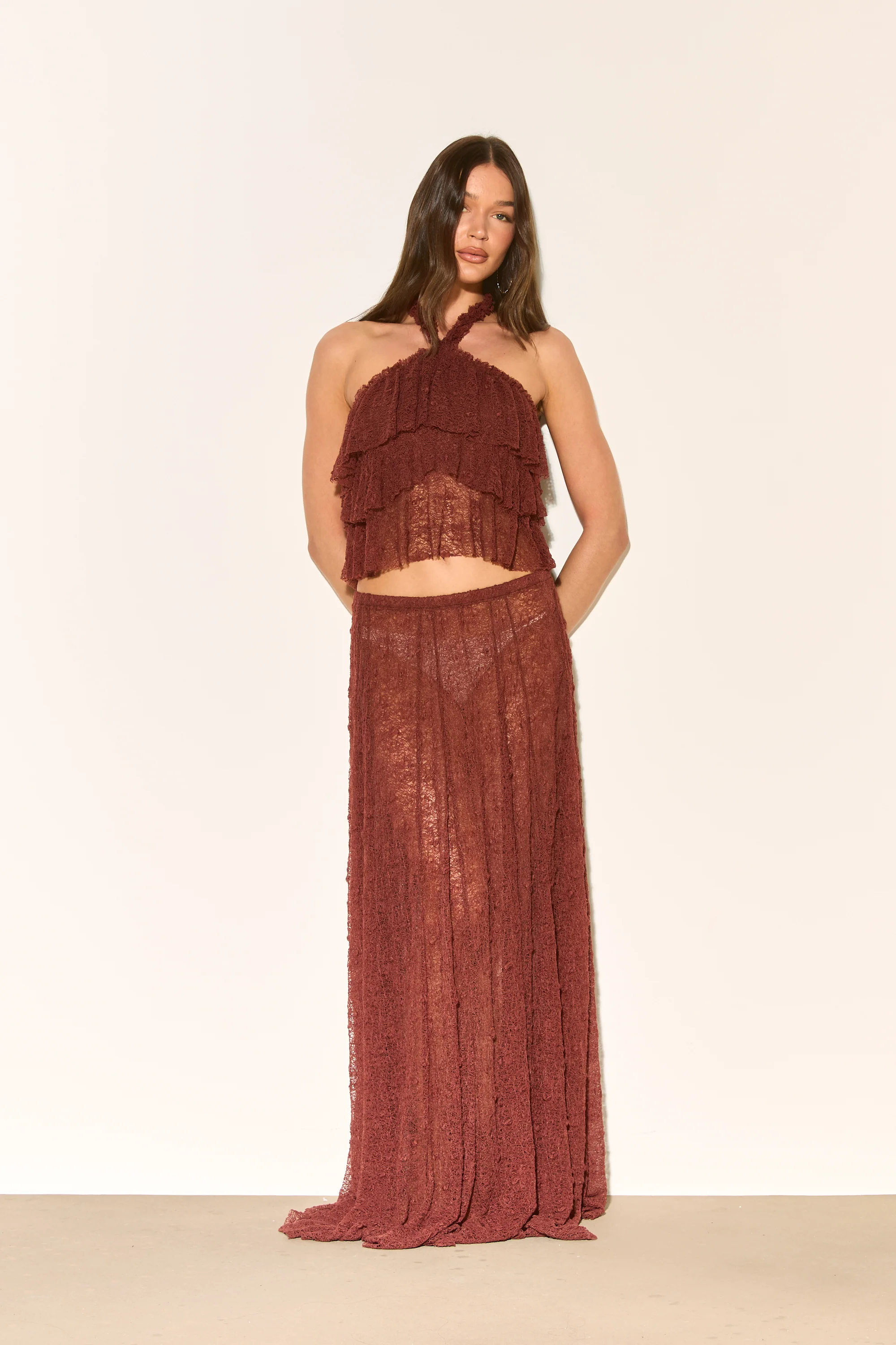 LIRA Brown Lace Halter Top - Image 2