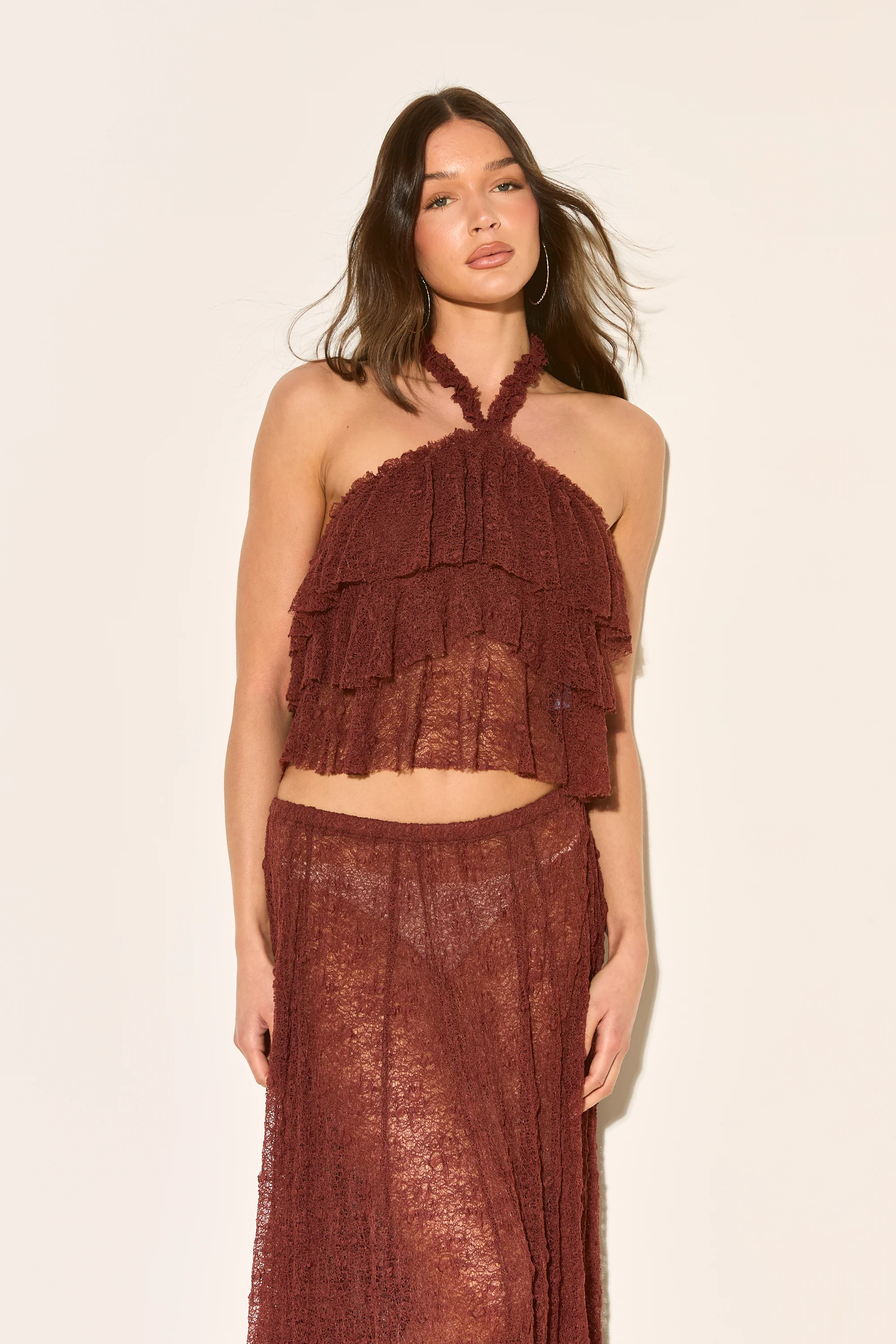 LIRA Brown Lace Halter Top - Image 3