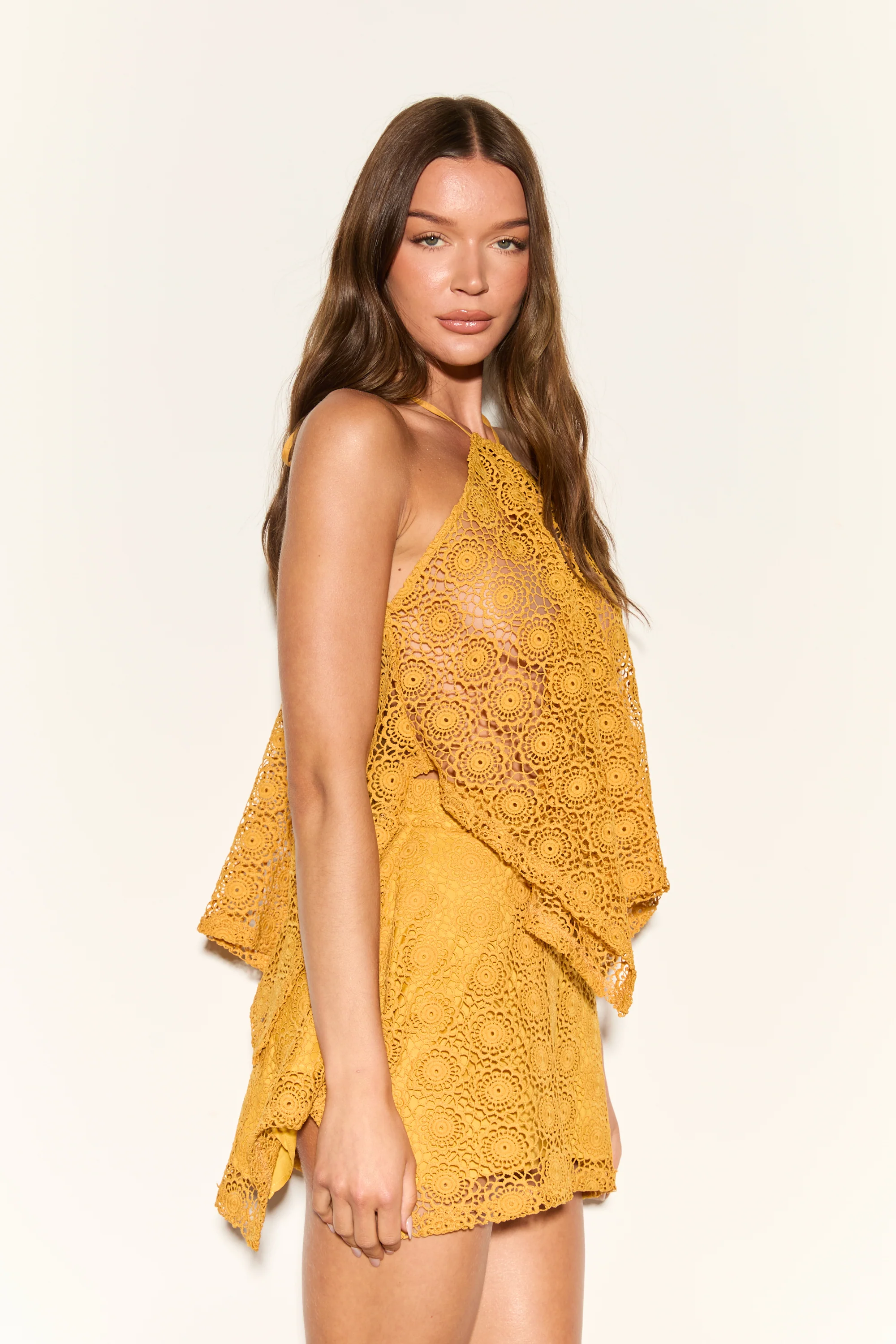 LOREN Mustard Crochet Halter Top - Image 3