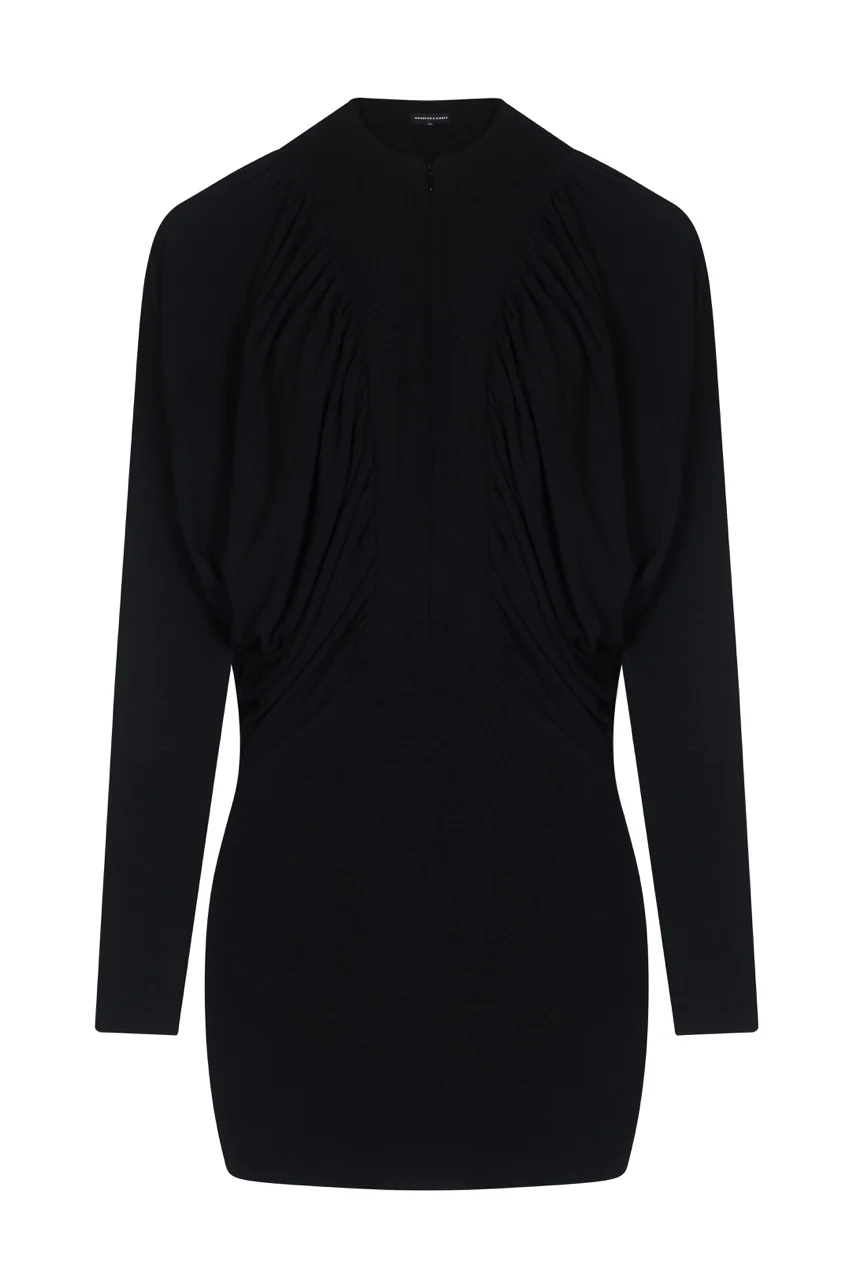 MARISA Black Draped Sleeve Zip Front Dress - Image 8