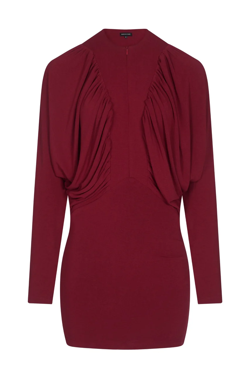 MARISA Burgundy Draped Sleeve Zip Front Dress - Image 8