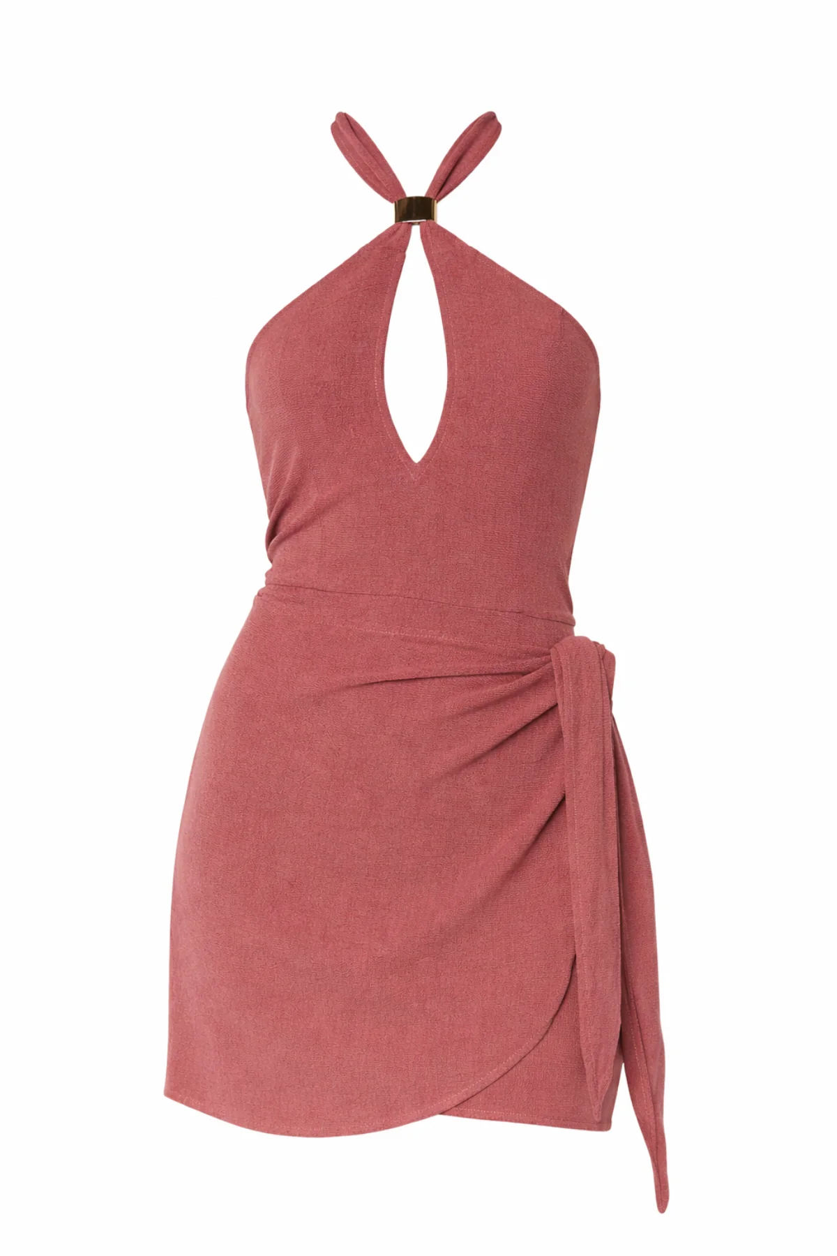 MAURA Rust Halterneck Wrap Mini Dress - Image 9