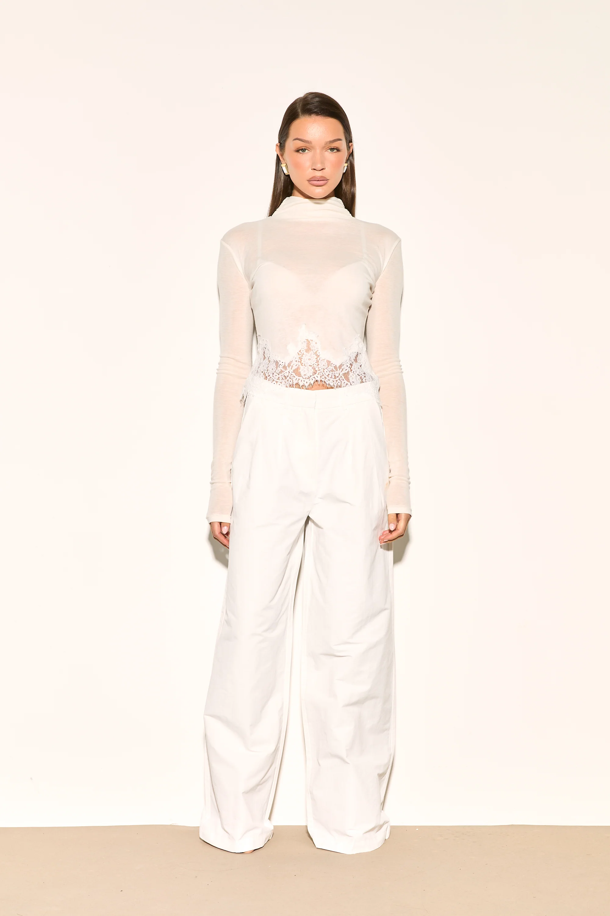 RAE White Wide Leg Poplin Trousers - Image 3