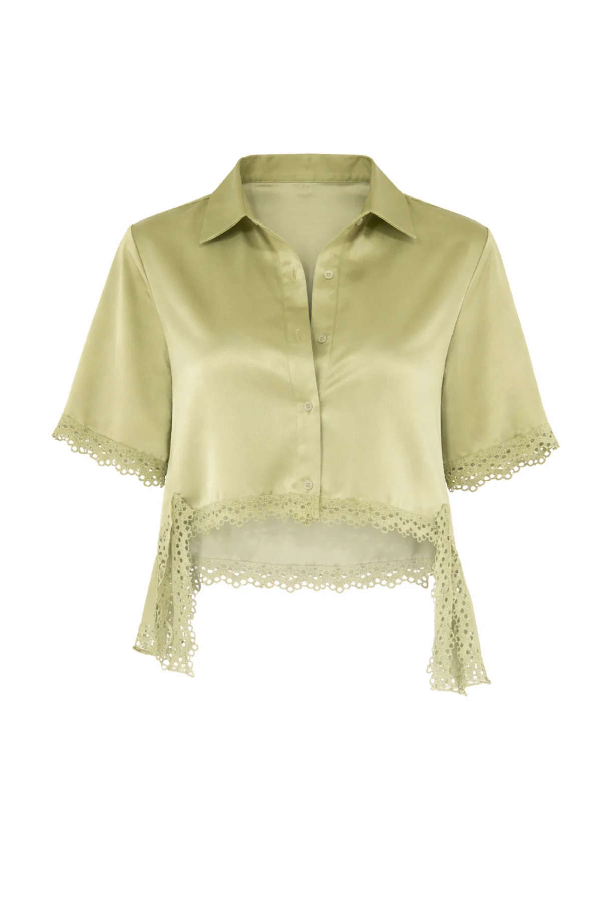 TALLULA Olive Crochet Trim Shirt - Image 8