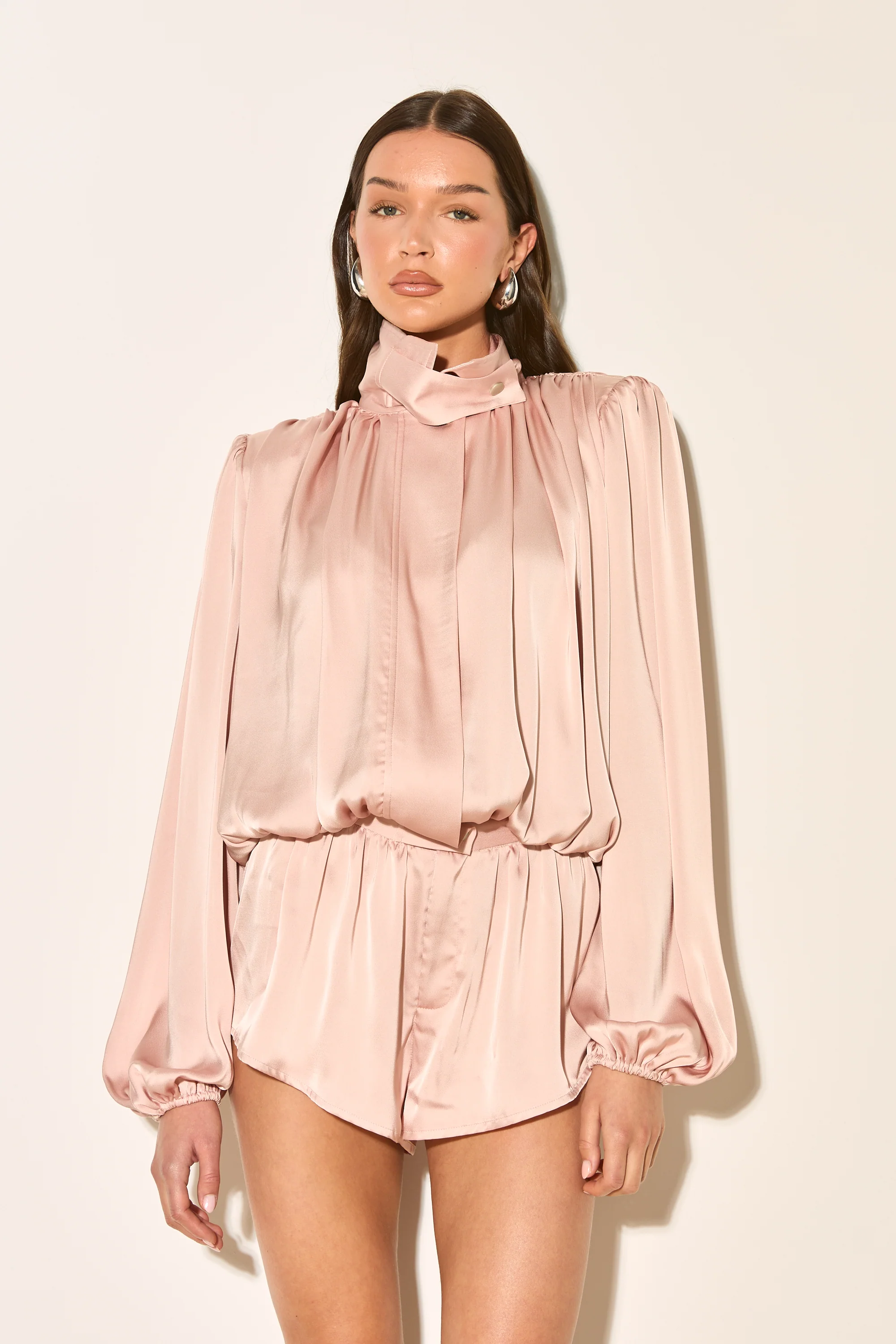 TELIA Blush Pink Satin Funnel Neck Playsuit - Image 4