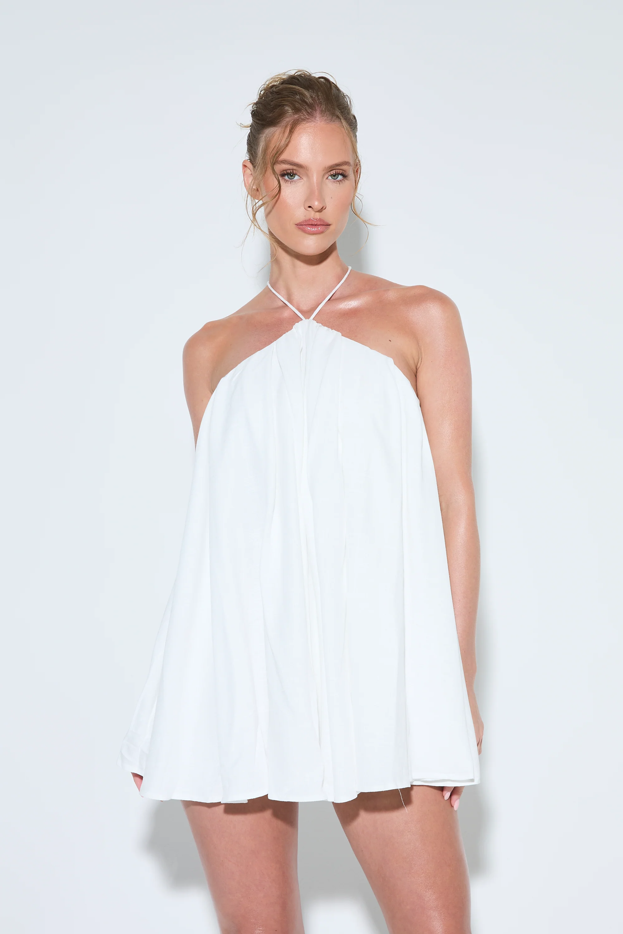 VALENCIA White Linen Halter Dress - Image 3