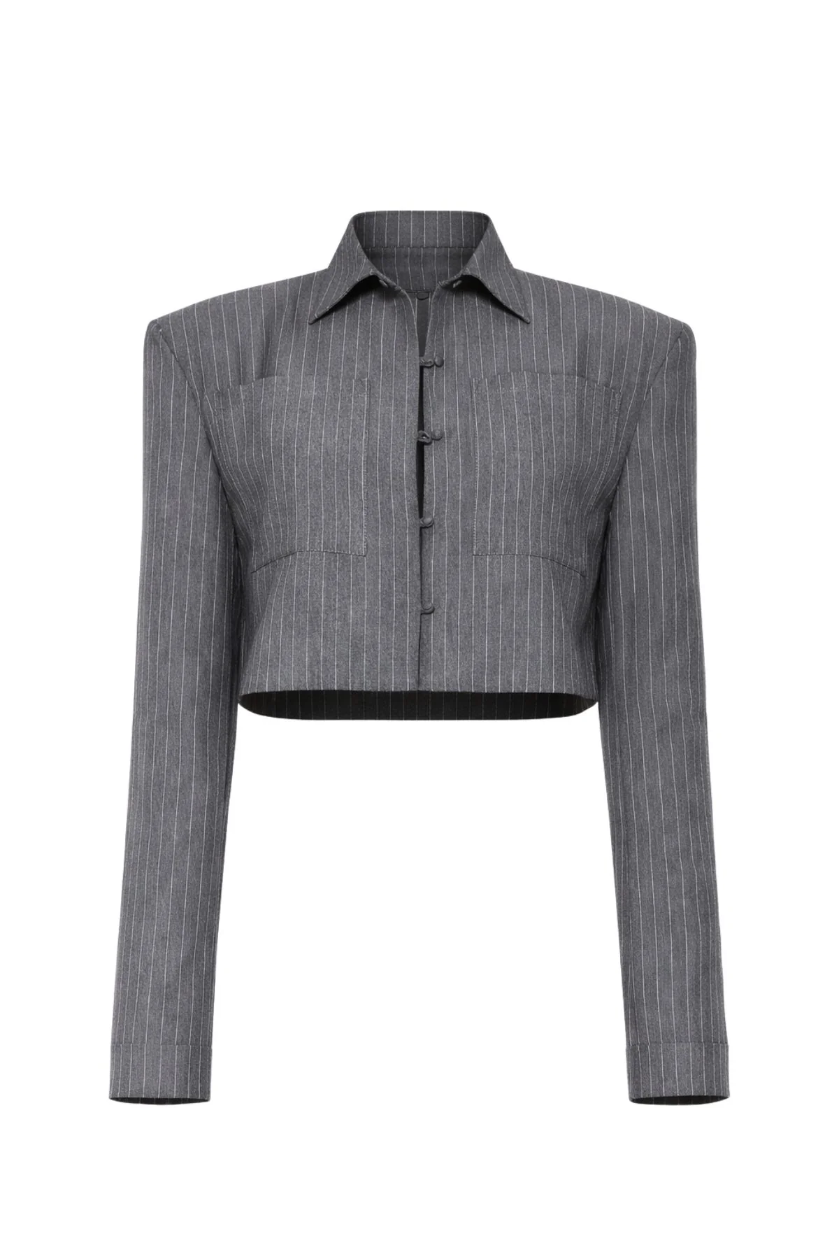 VELORA Grey Pinstripe Cropped Shirt - Image 8